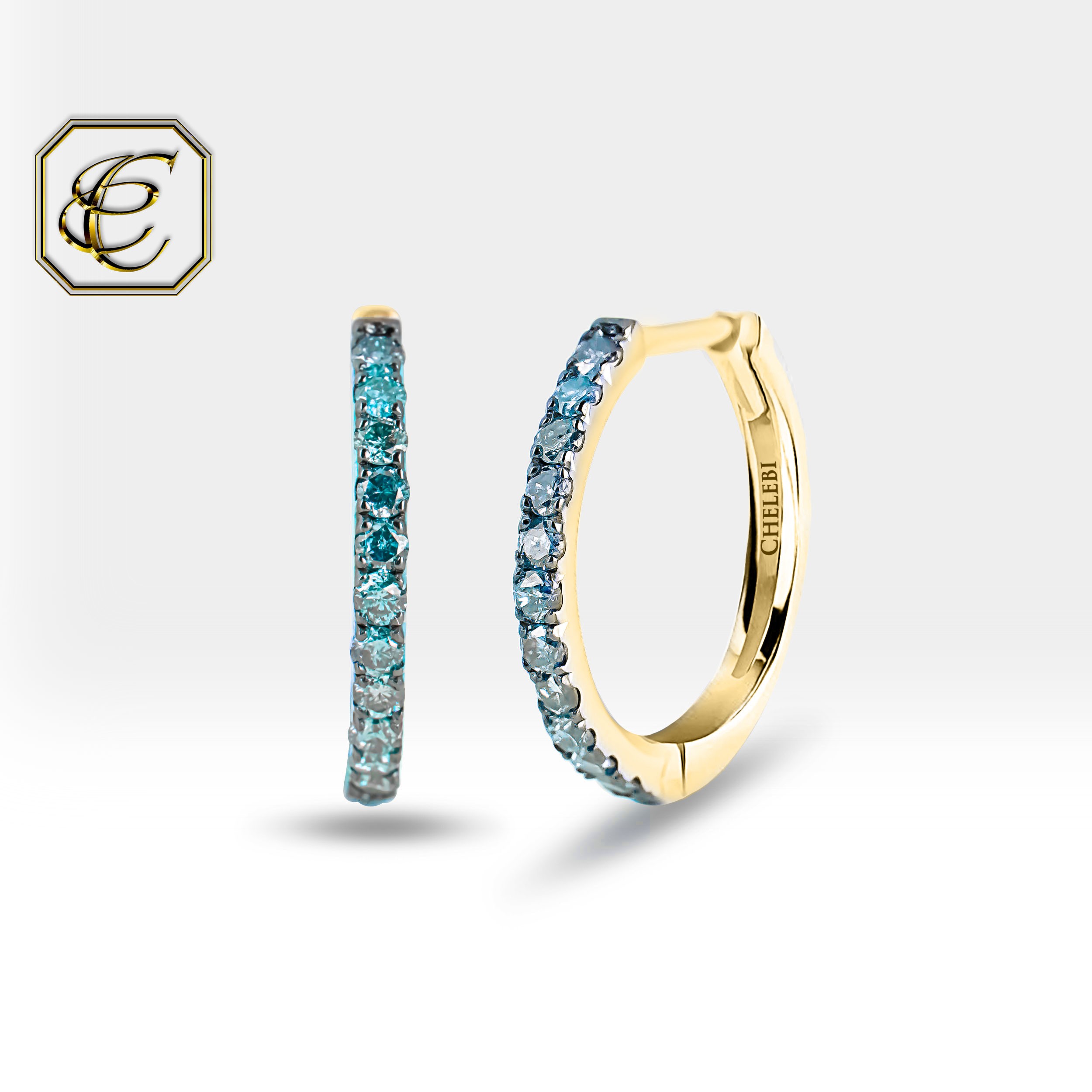 Blue Diamond Huggies in 14K Gold