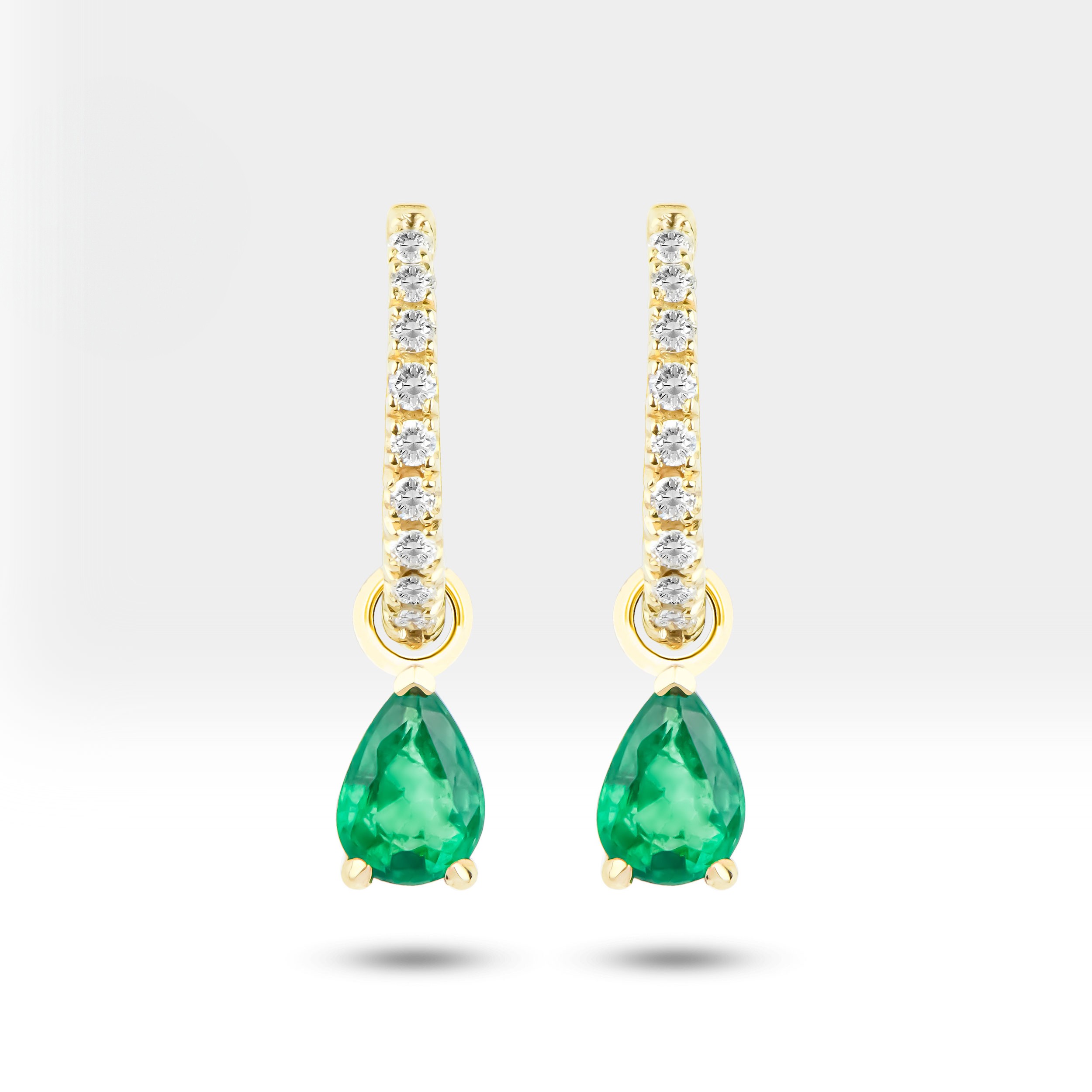 Emerald Dangle Earrings – 14K Gold Huggie Hoops with Diamonds