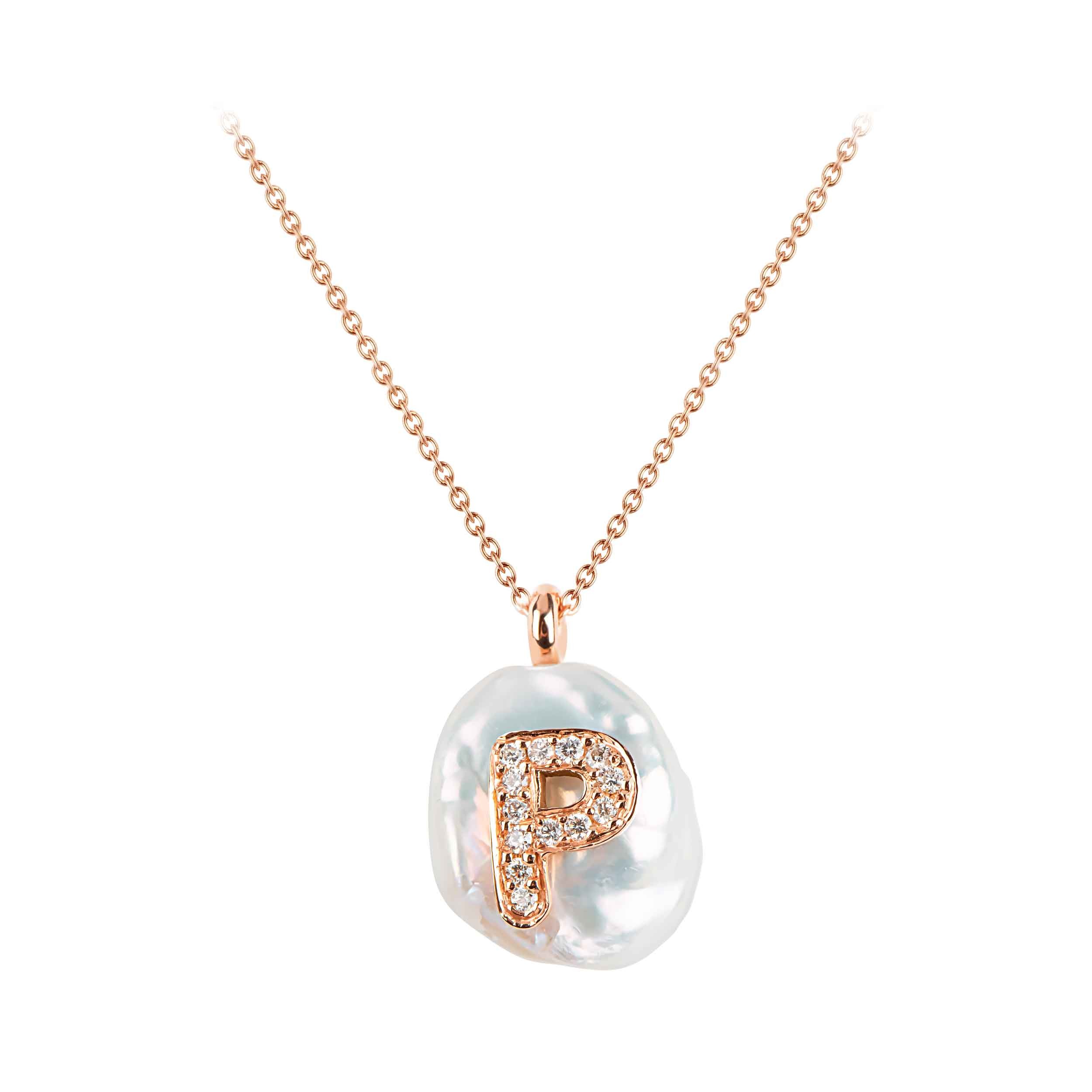 Diamond Initial Pearl Necklace