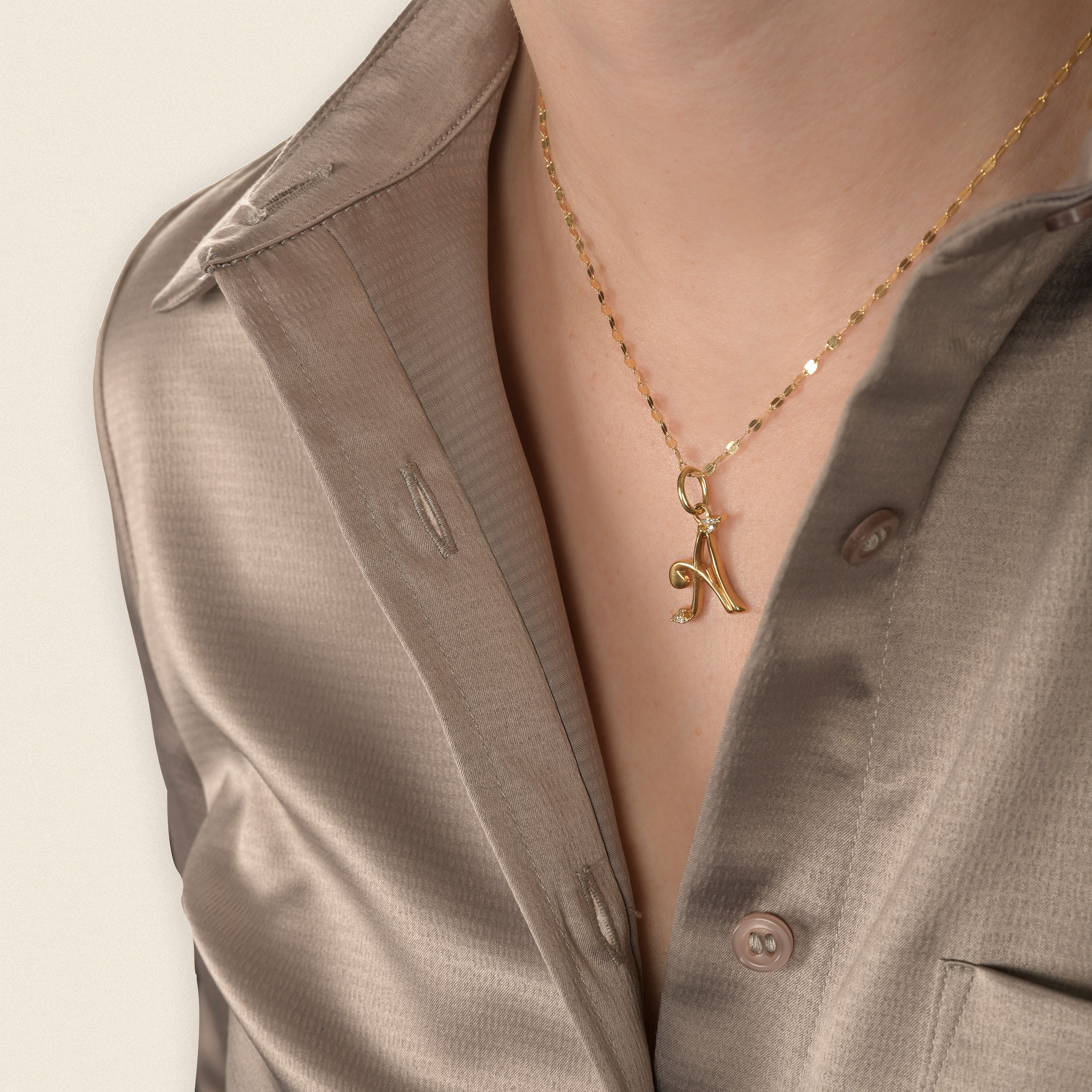 Signature Letter Necklace in 14K Gold
