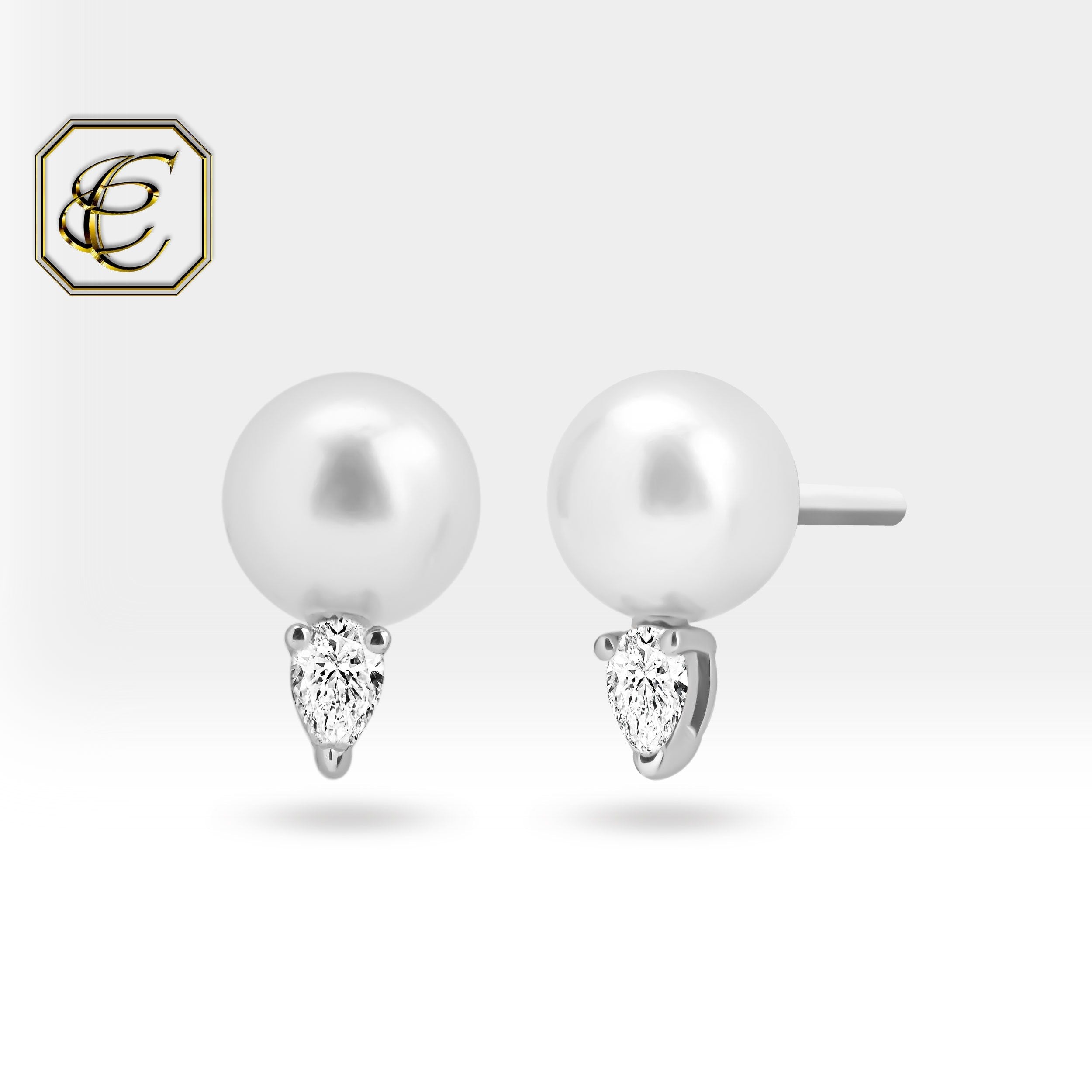 Teardrop Diamond Pearl Earrings