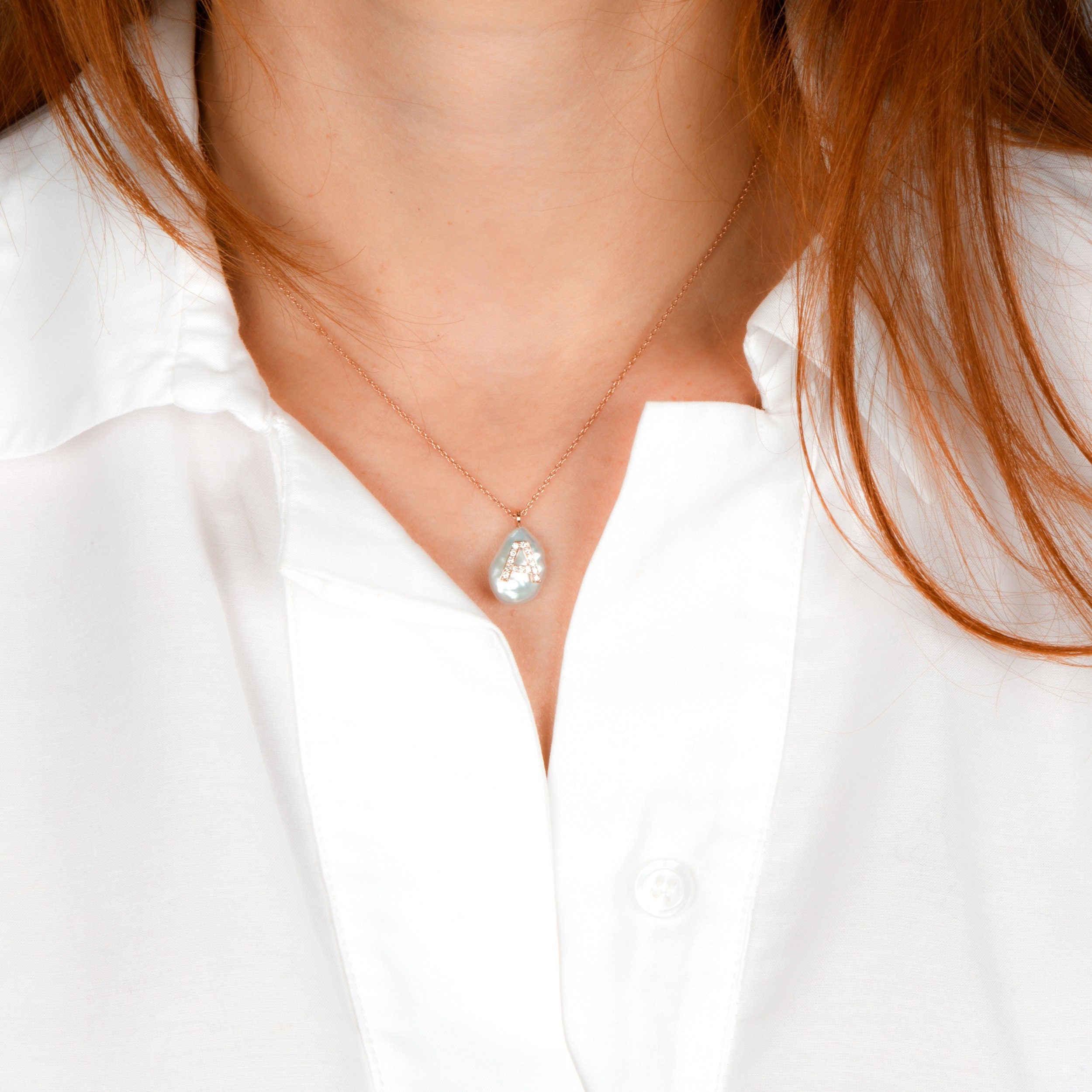Diamond Initial Pearl Necklace