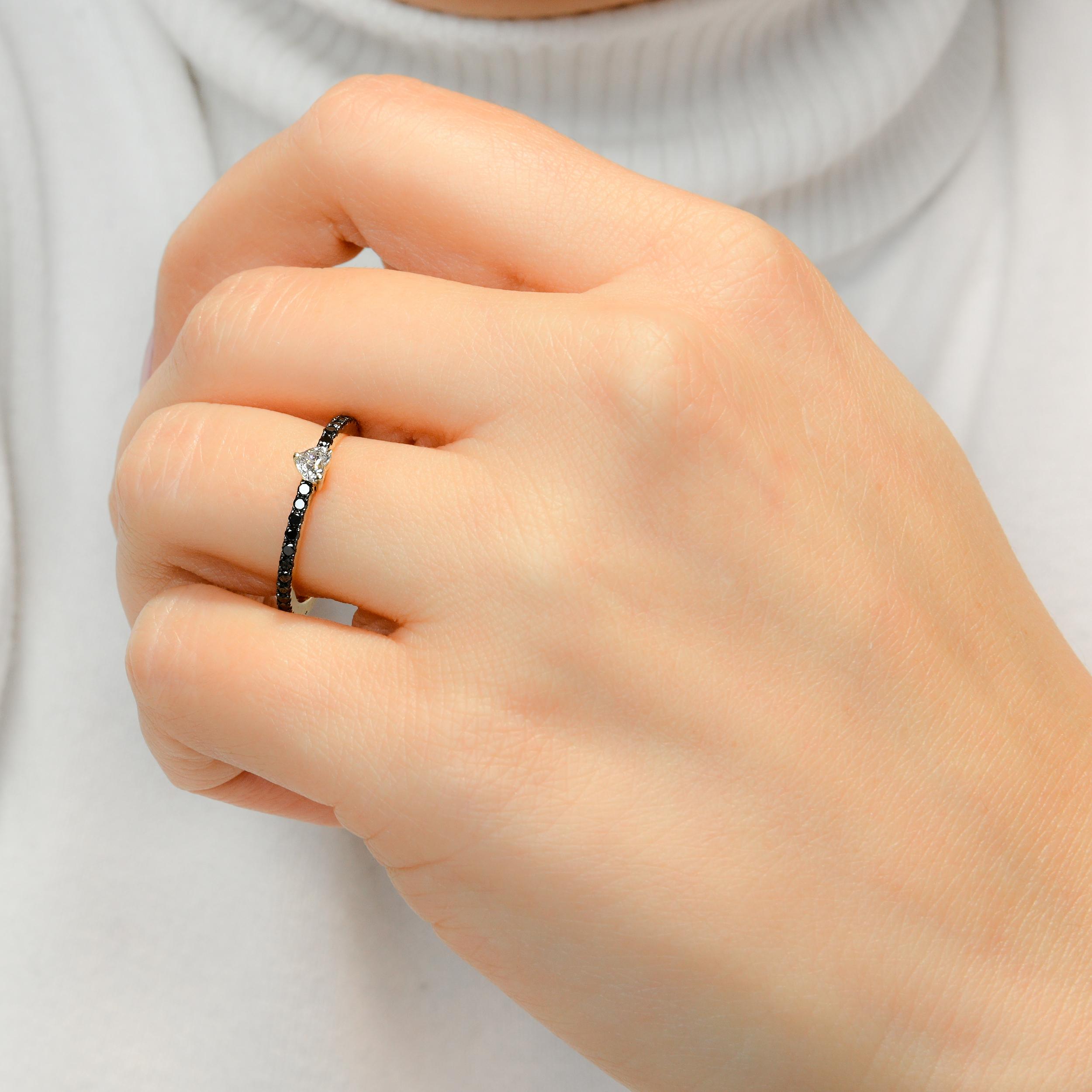 Heart Diamond Ring with Blue or Black Accents