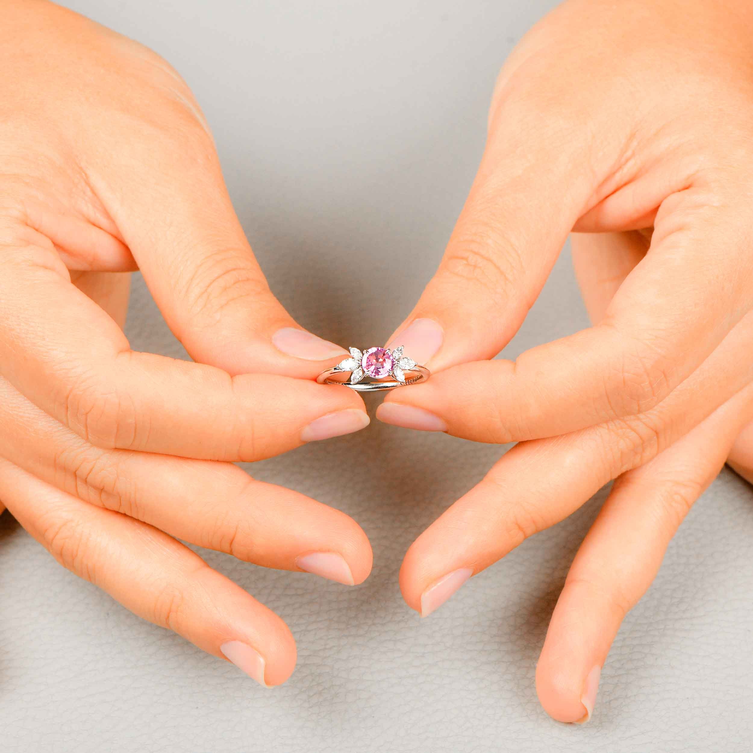 Pink Sapphire Cluster Diamond Ring