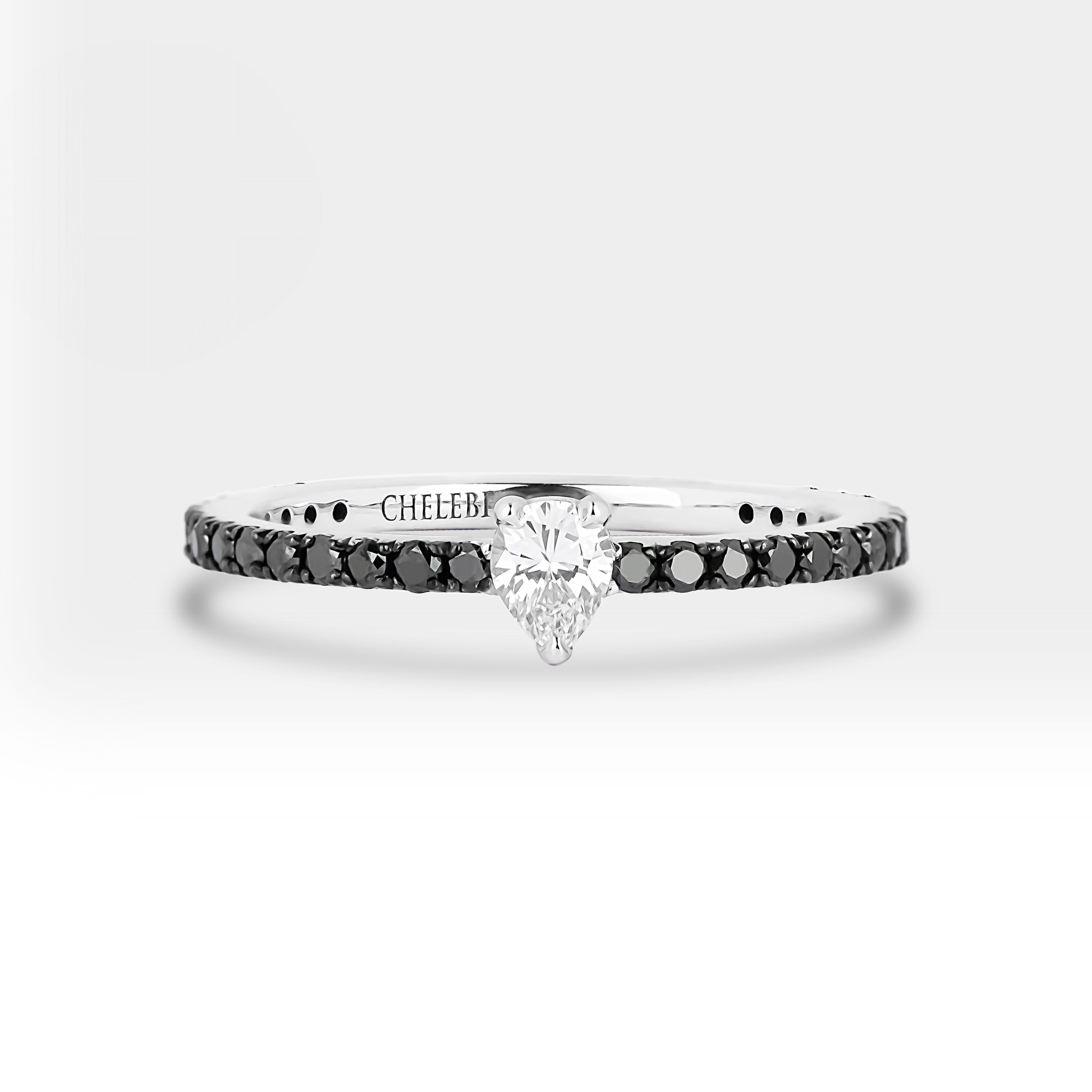 Black Diamond Ring – 14K Solid Gold Pear Solitaire