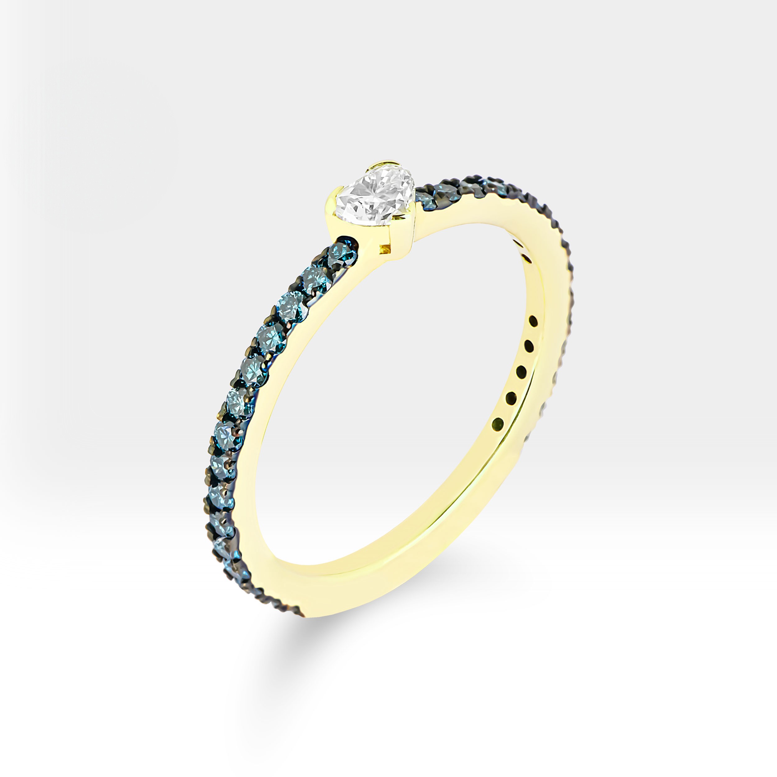 Heart Diamond Ring with Blue or Black Accents