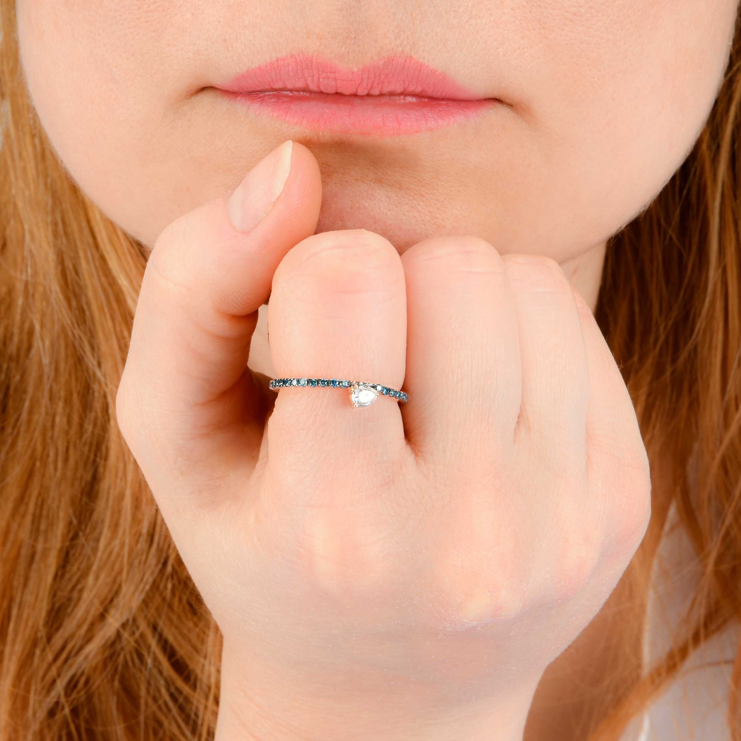 Tiny Blue Diamond Ring