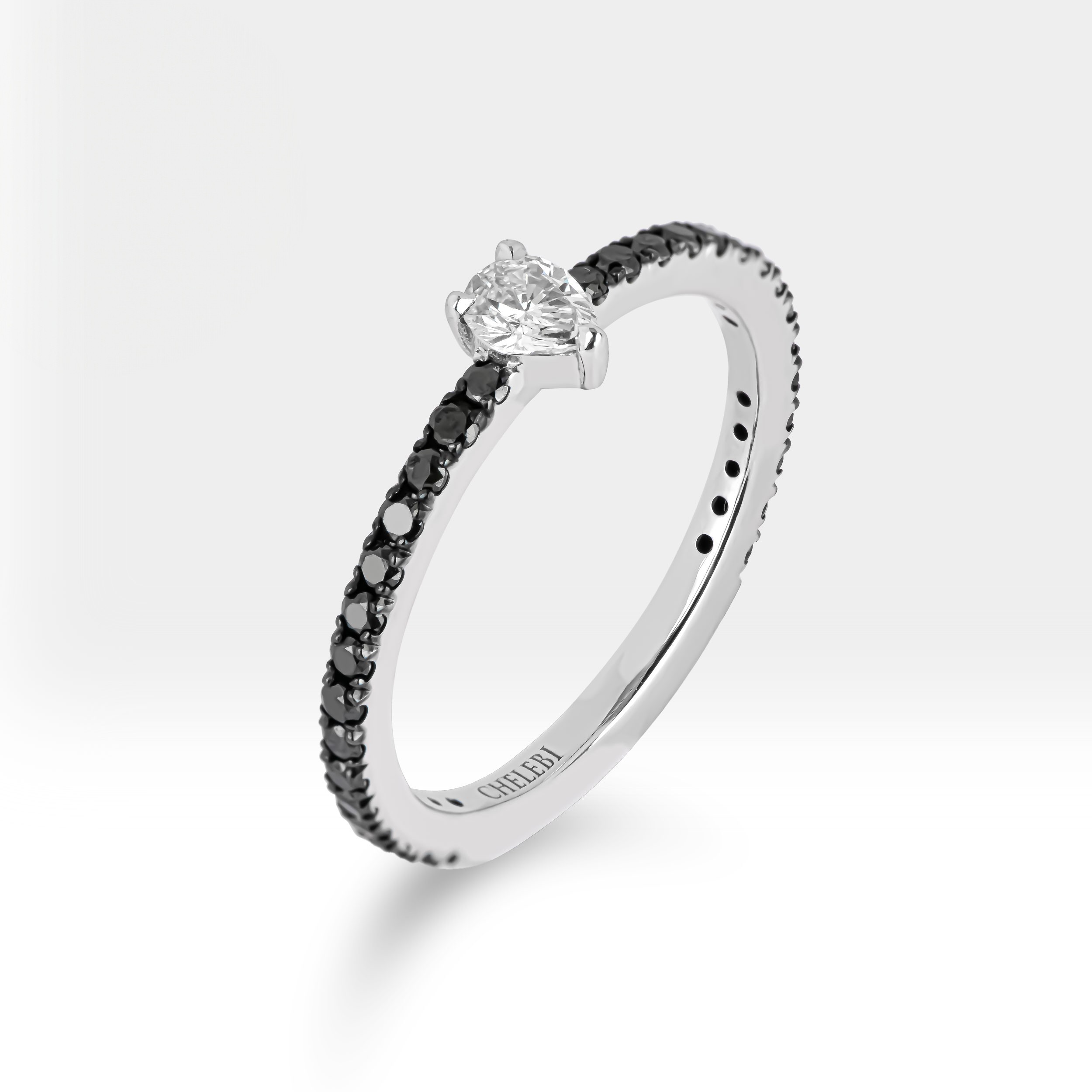 Black Diamond Ring – 14K Solid Gold Pear Solitaire