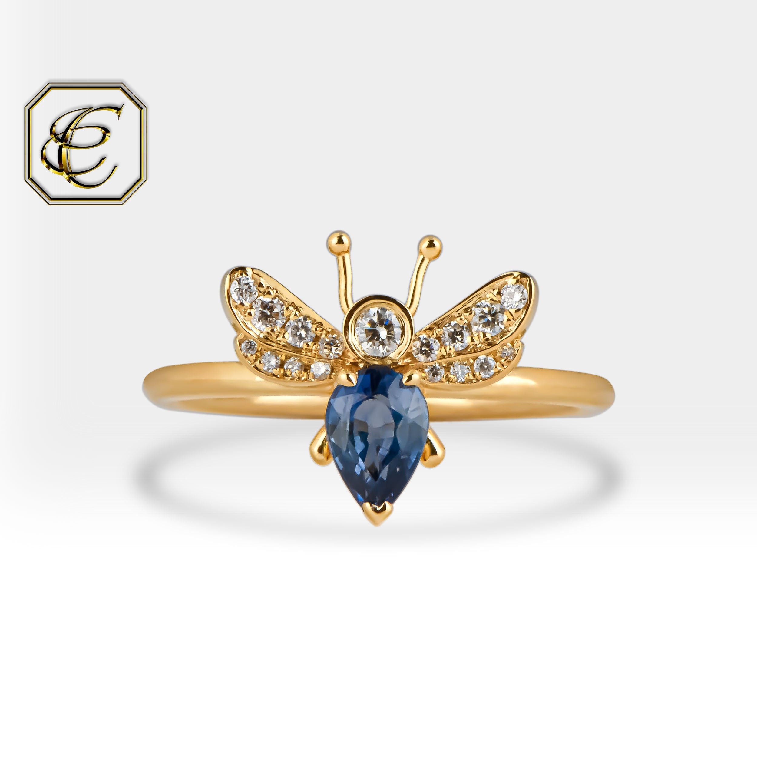 Blue Sapphire Bee Ring