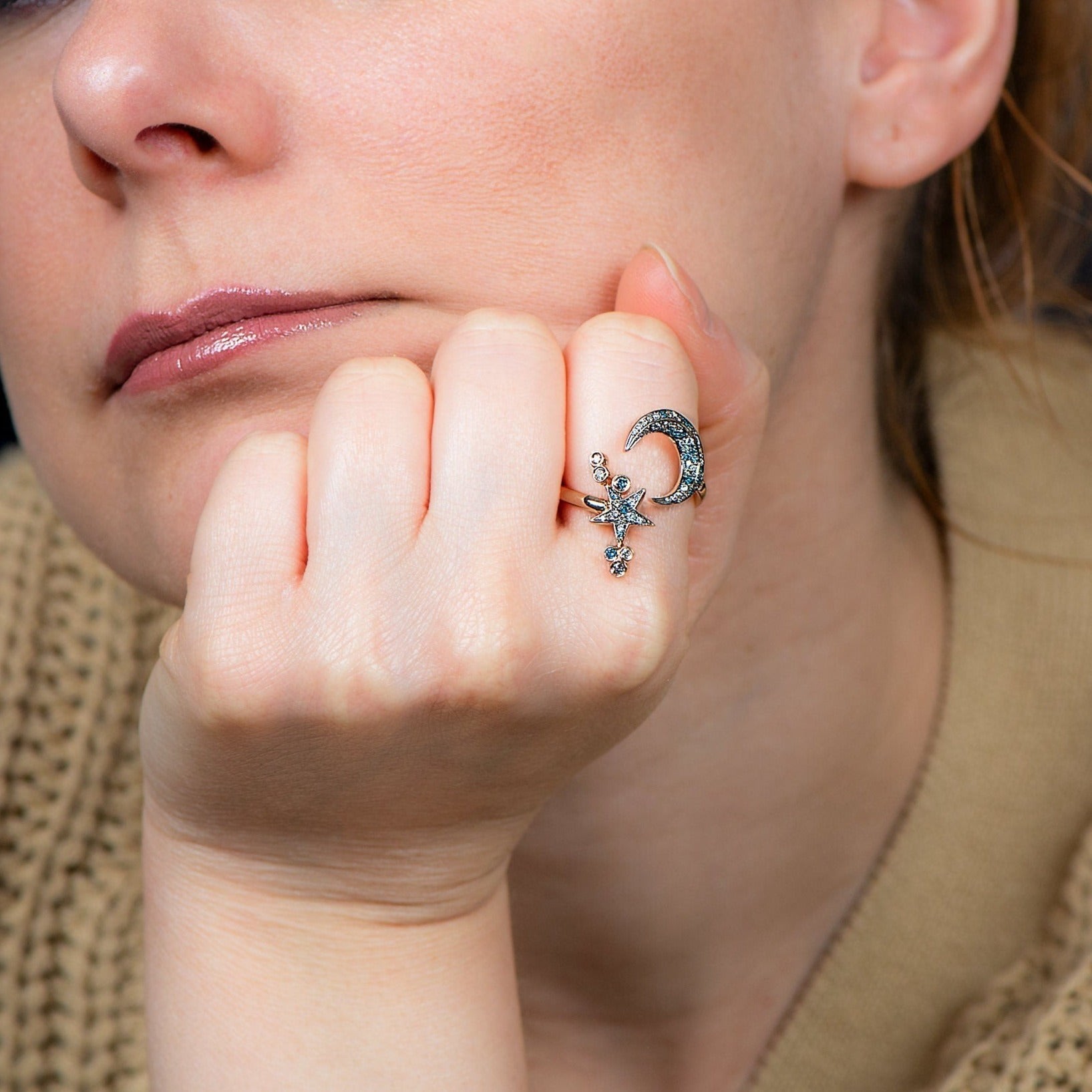 Crescent Moon And Star Ring