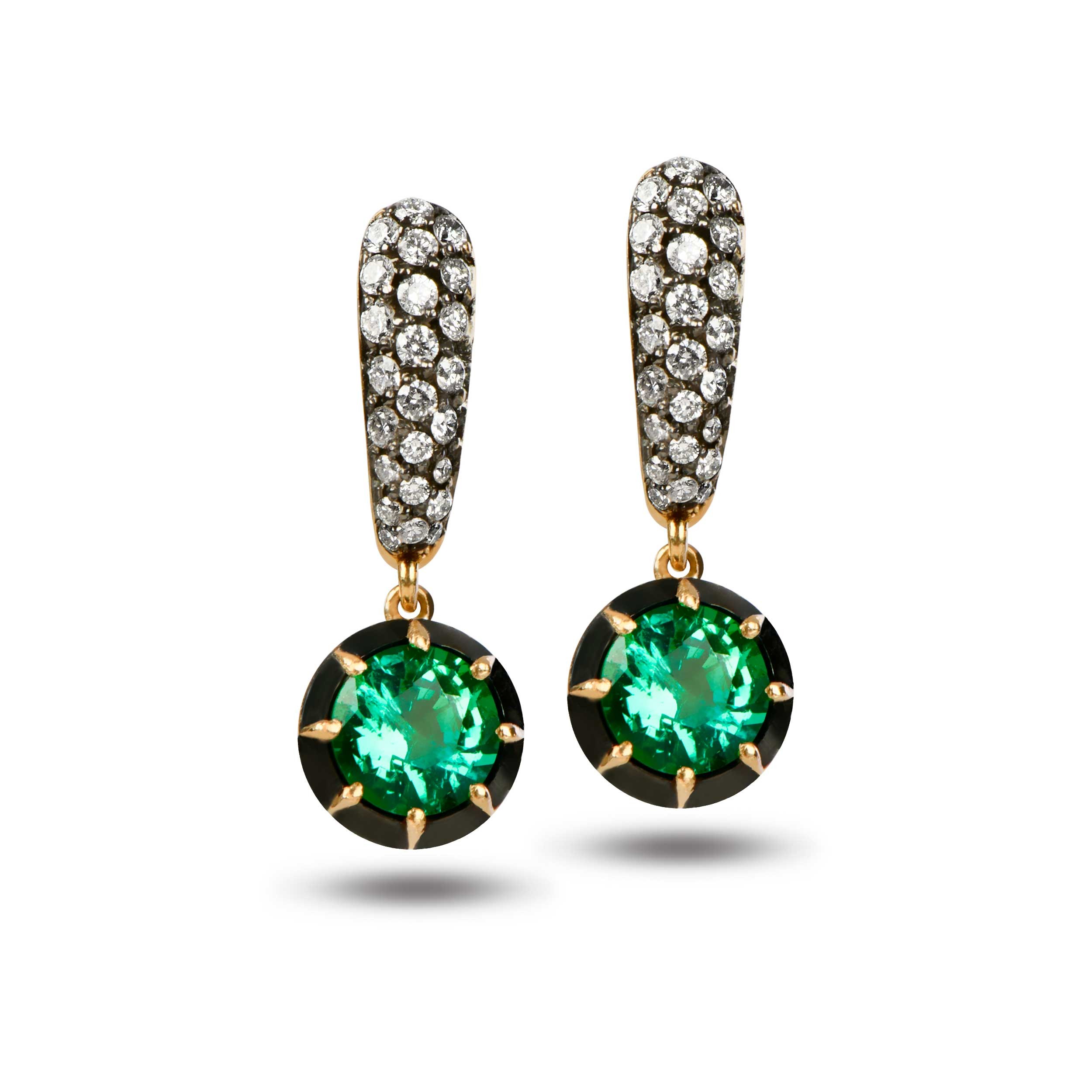 Round Emerald Dangle Earrings