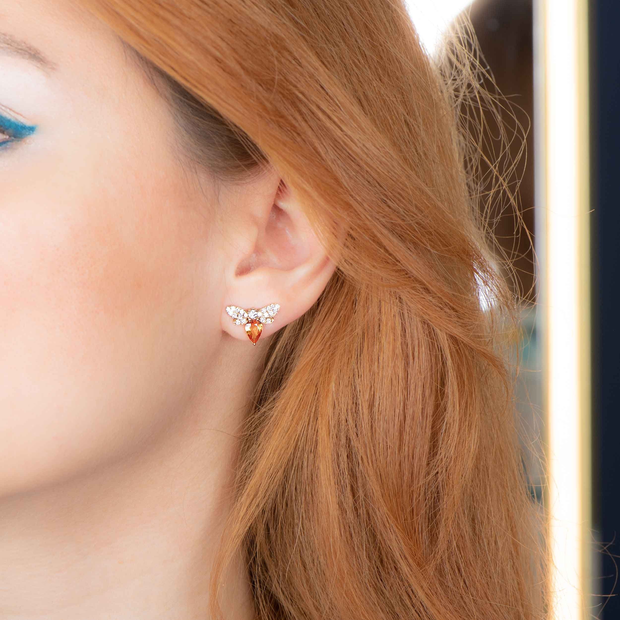 Orange Sapphire Bee Earrings
