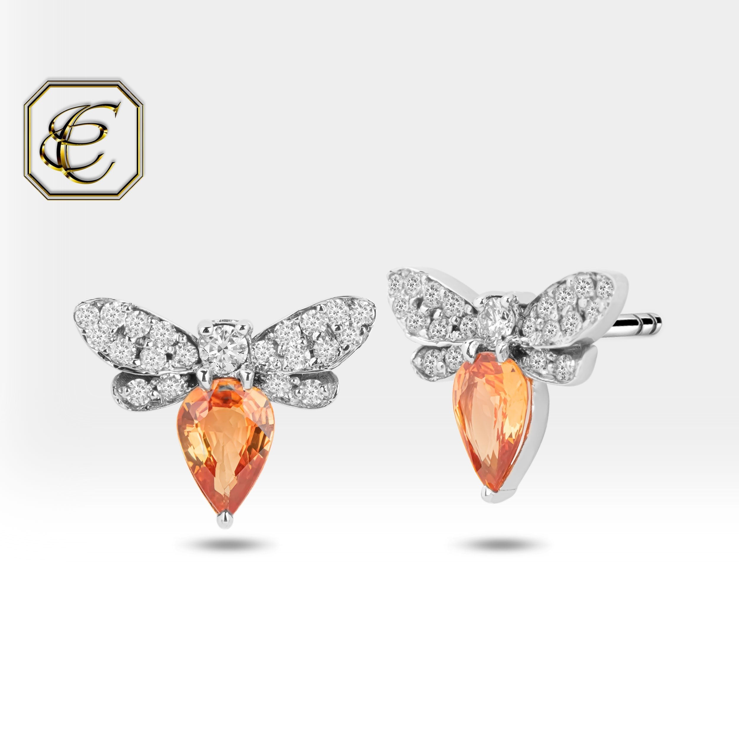 Orange Sapphire Bee Earrings