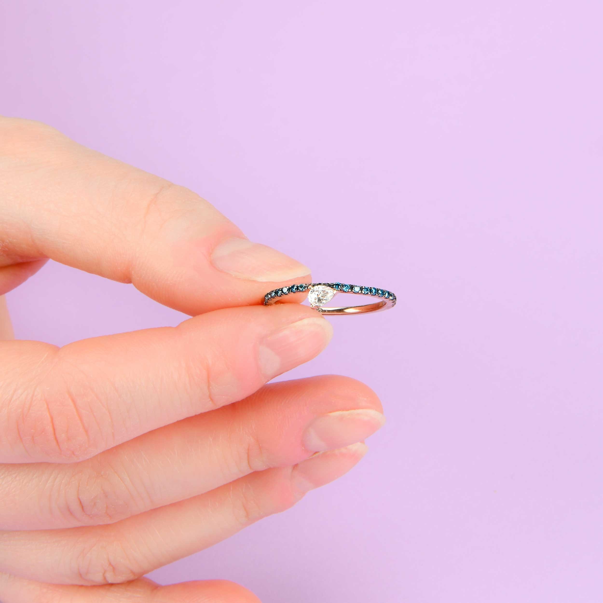 Tiny Blue Diamond Ring