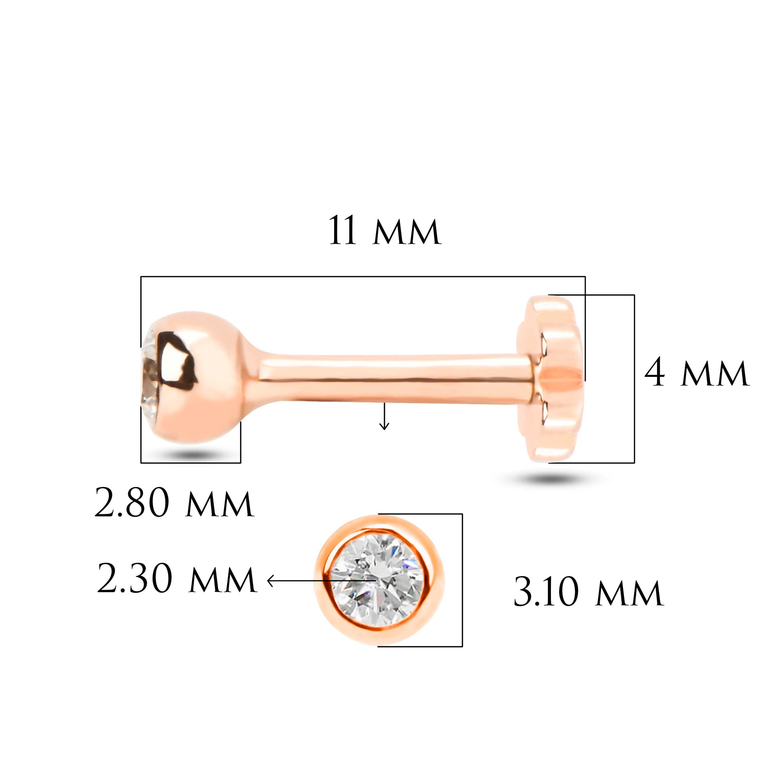 14 Ayar Altın Pırlantalı Flat Back Piercing Küpe