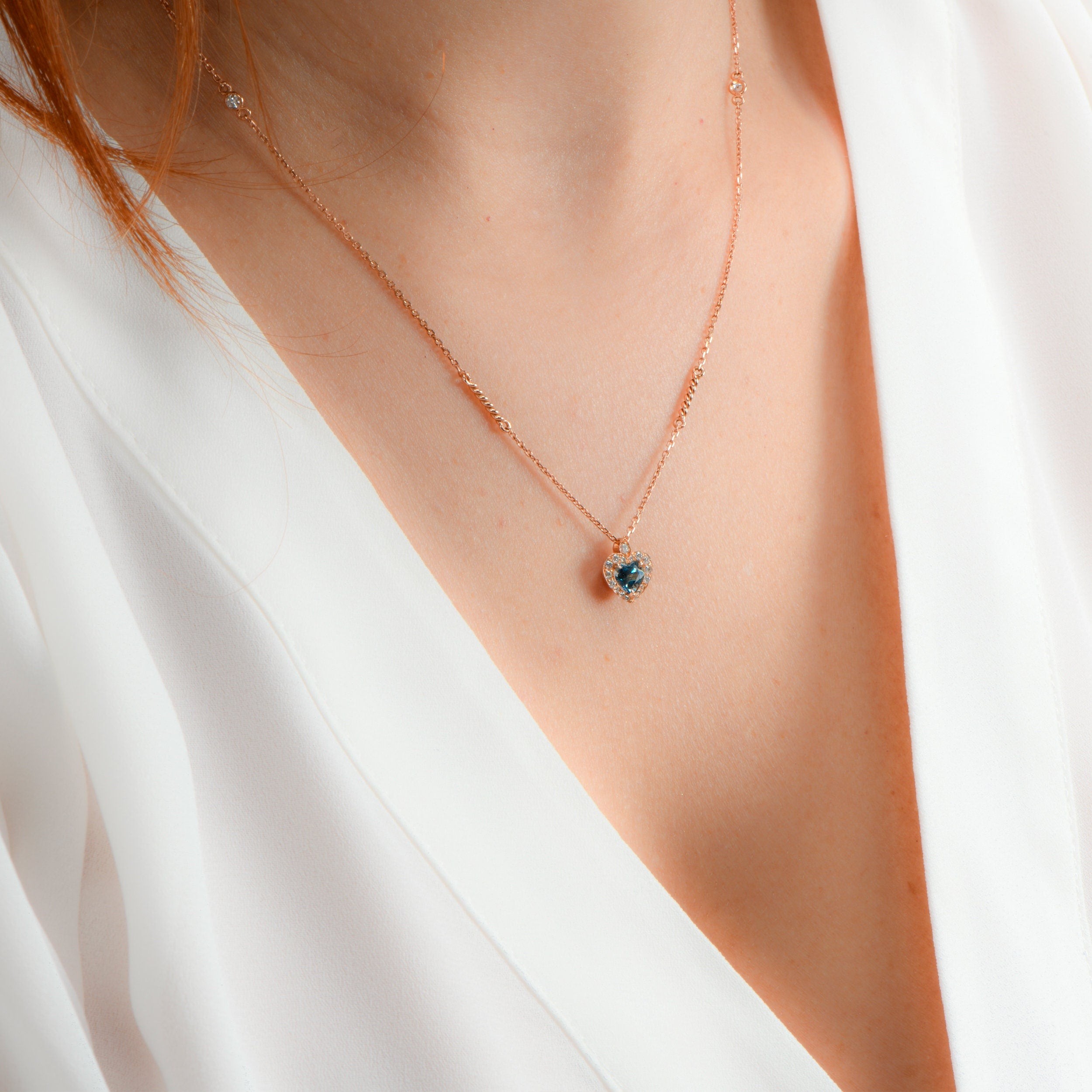 Heart Aquamarine Diamond Necklace