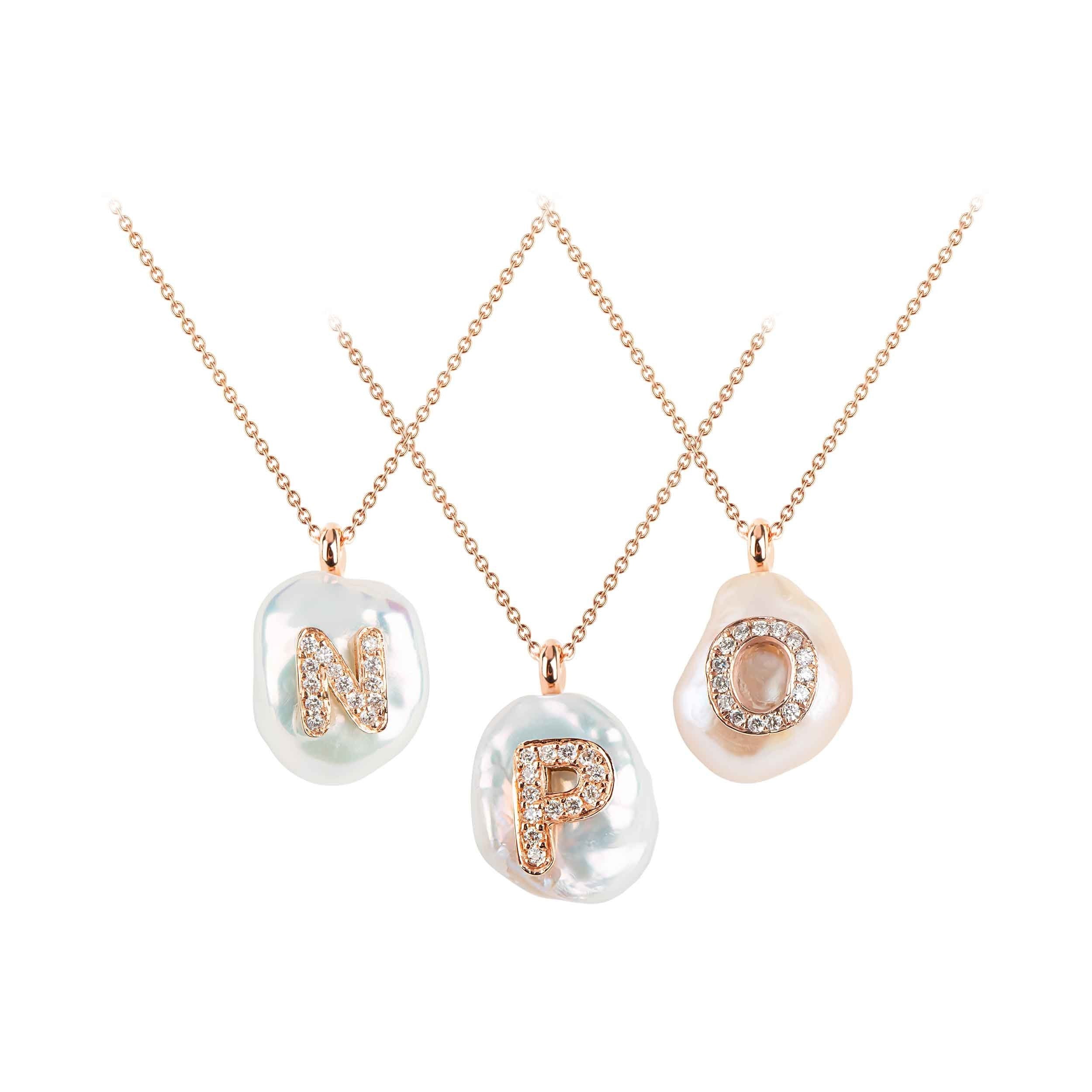 Diamond Initial Pearl Necklace