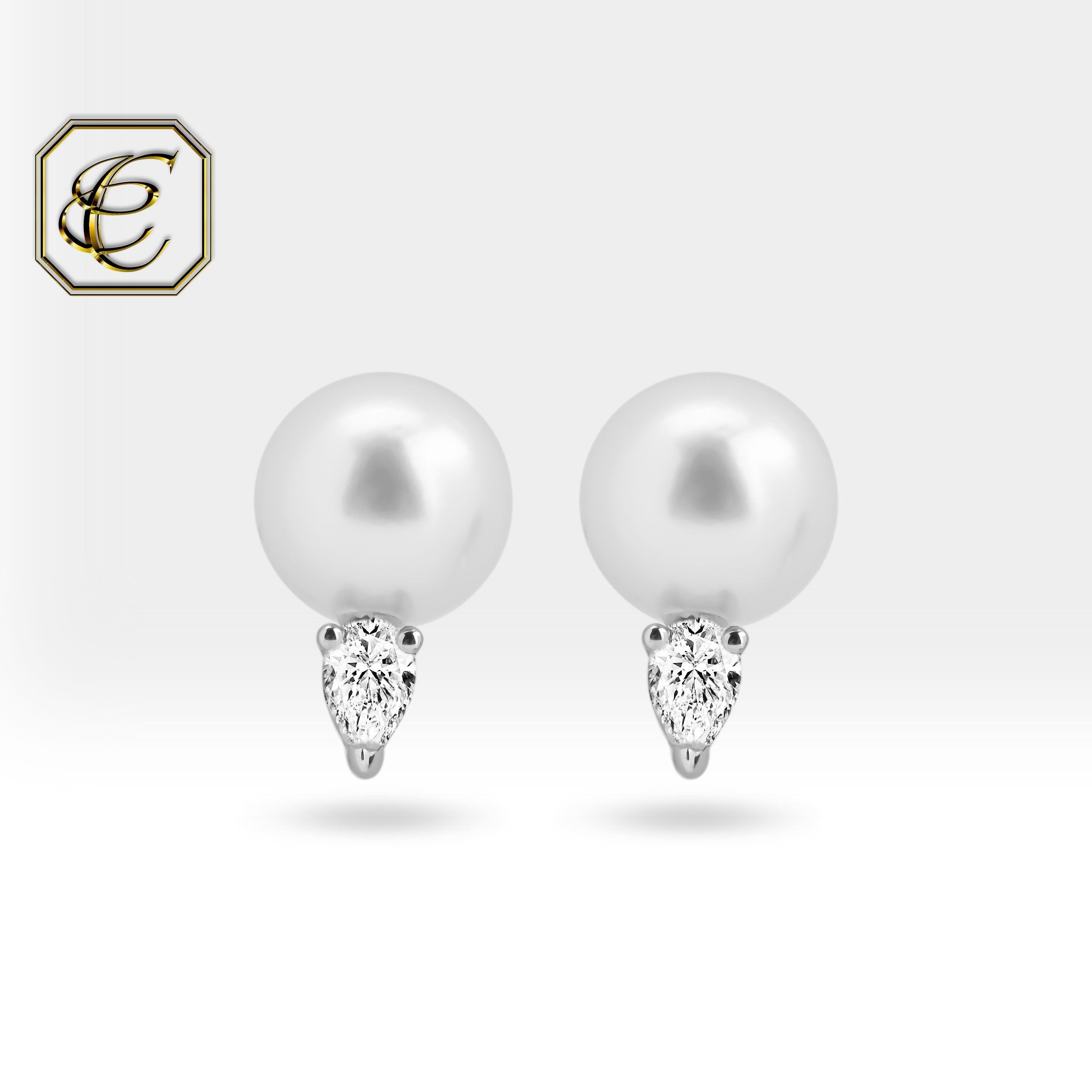 Teardrop Diamond Pearl Earrings