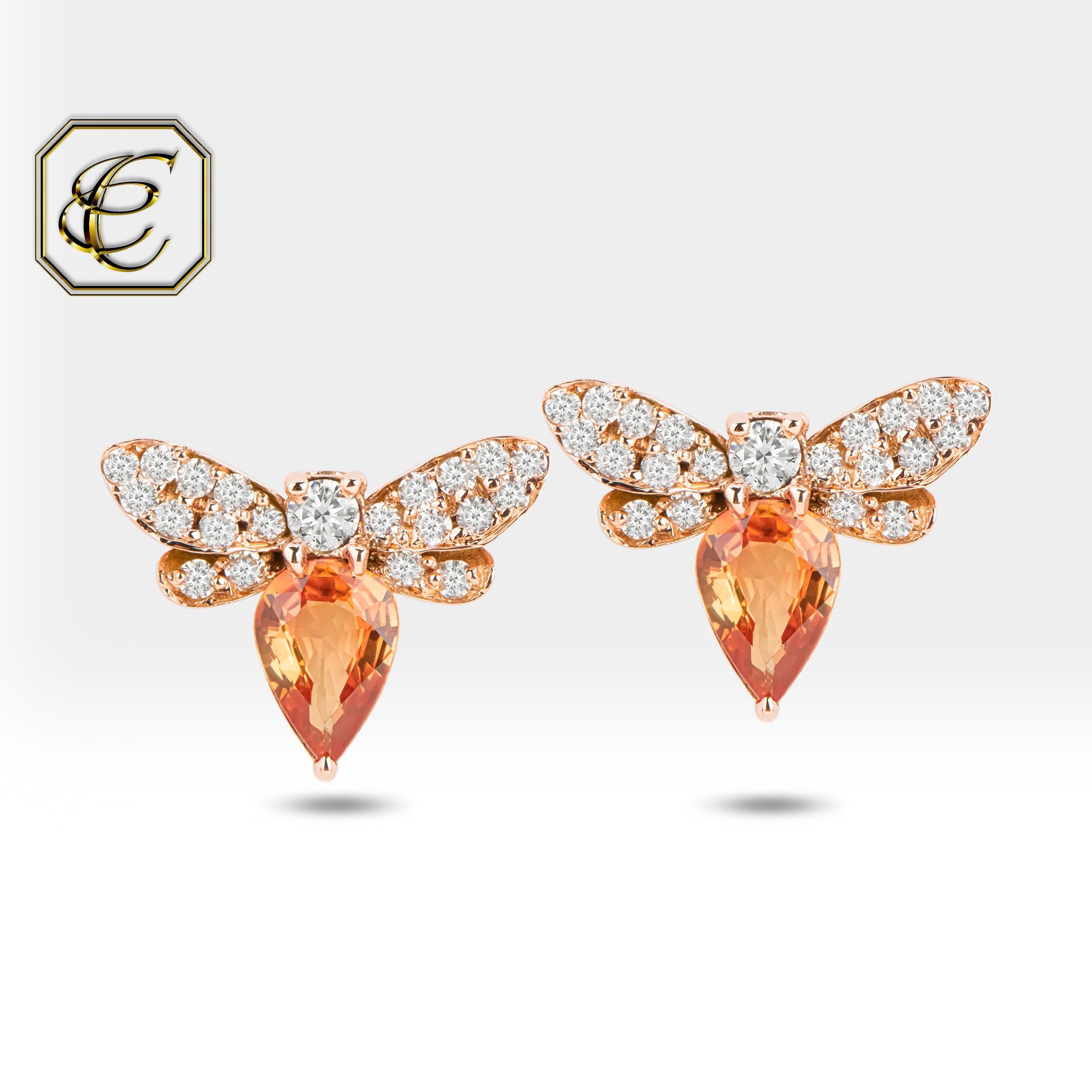 Orange Sapphire Bee Earrings