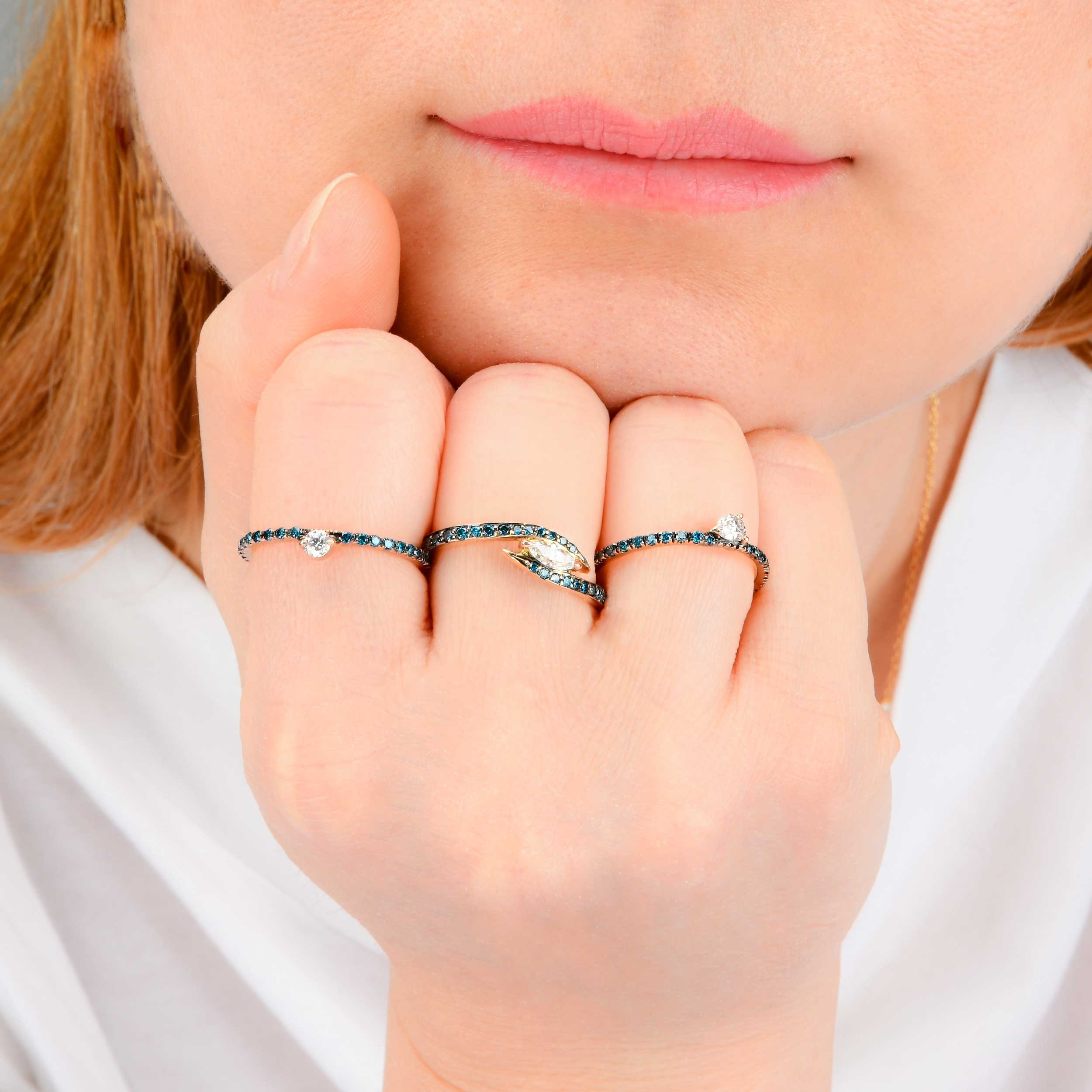 Blue Diamond Ring – 14K Gold Stackable Band