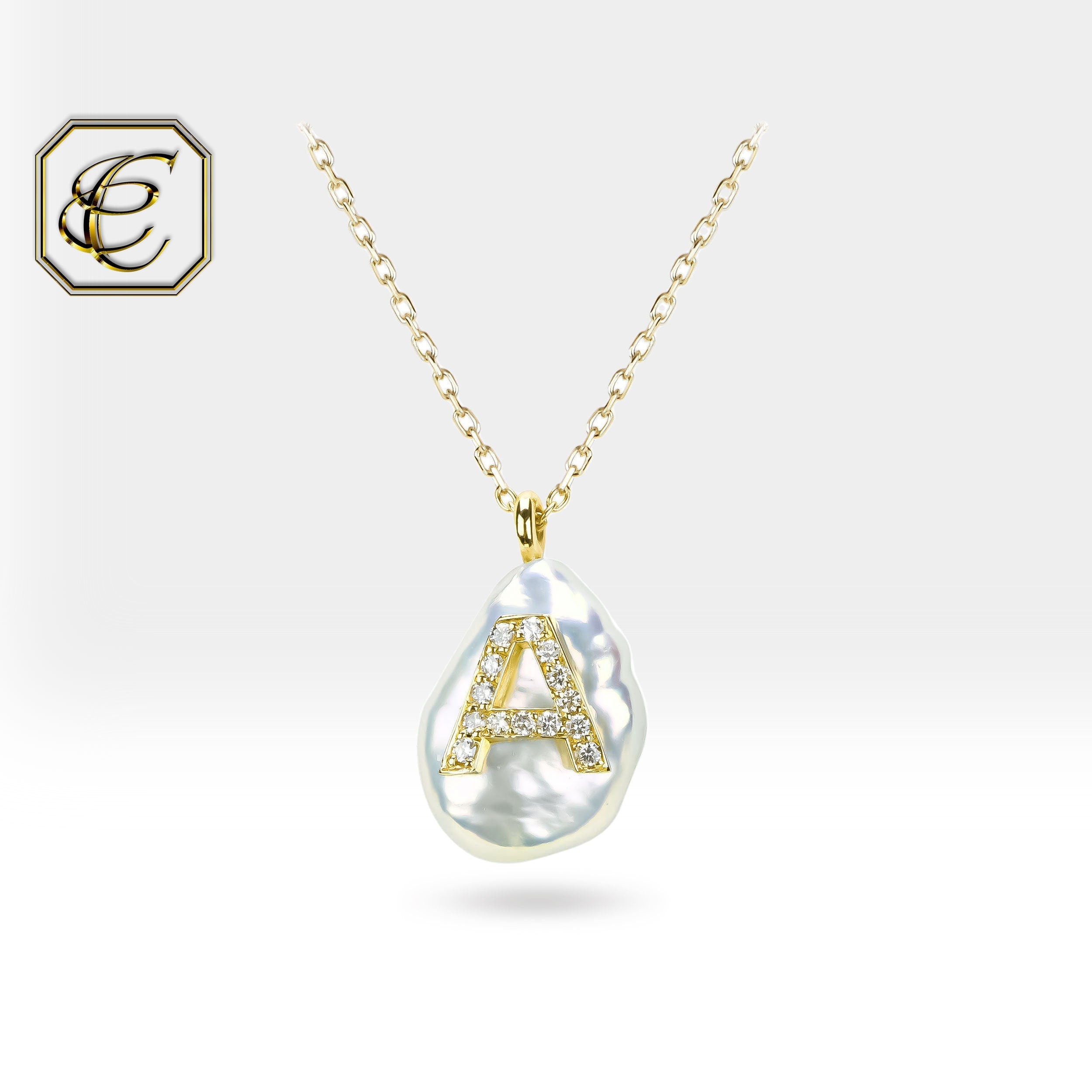 Diamond Initial Pearl Necklace