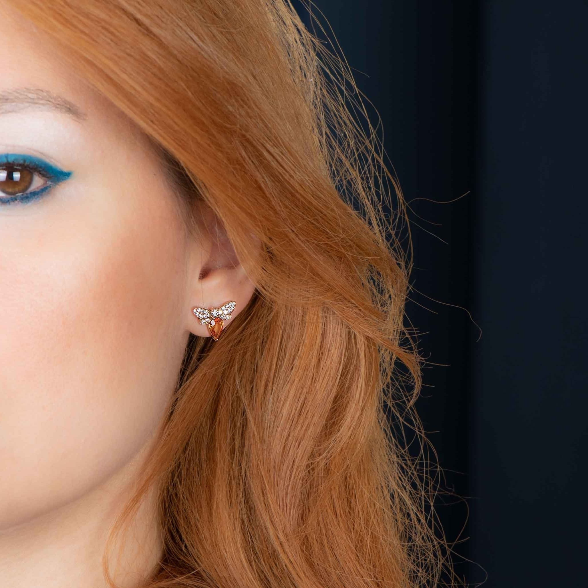 Orange Sapphire Bee Earrings