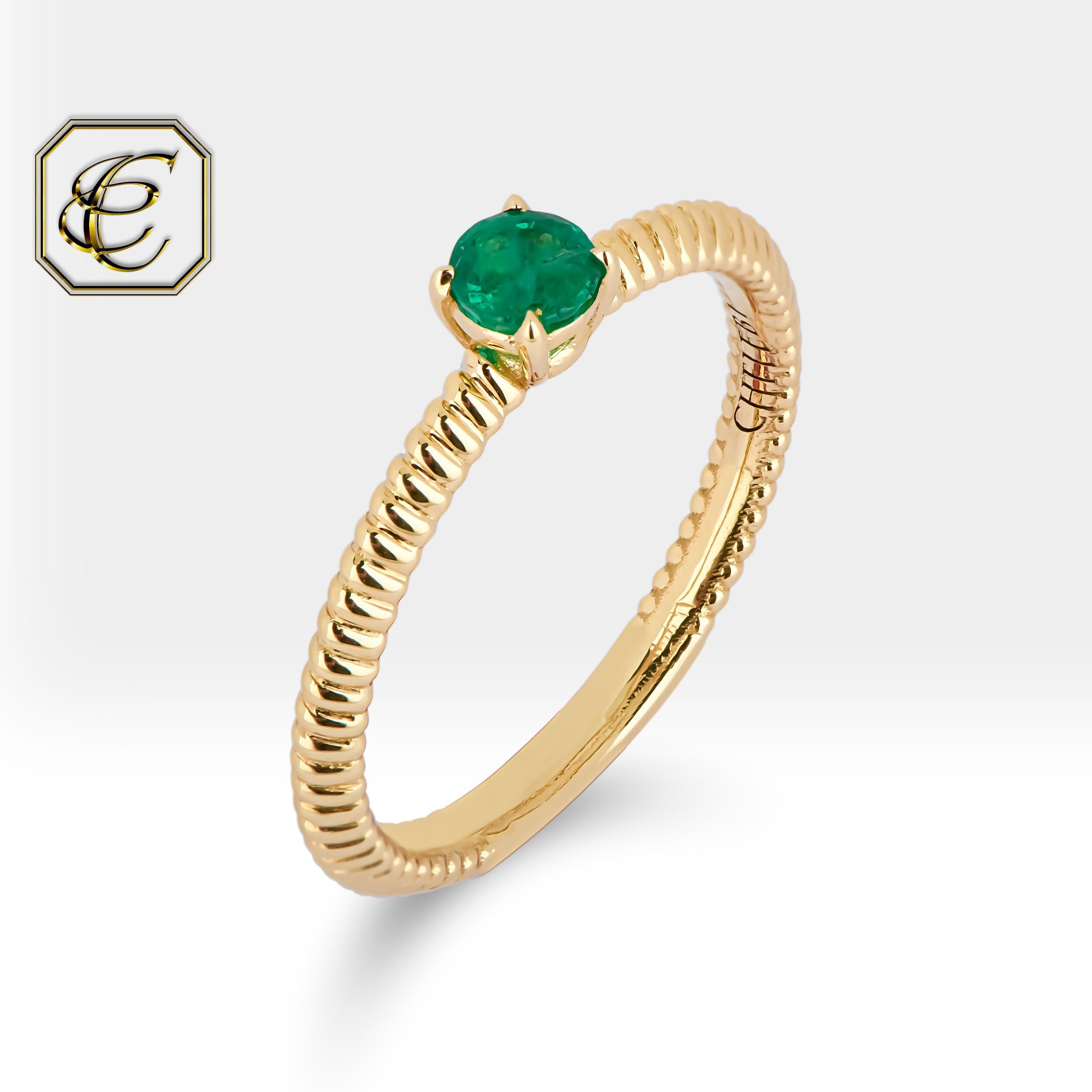 Emerald Twisted Rope Ring