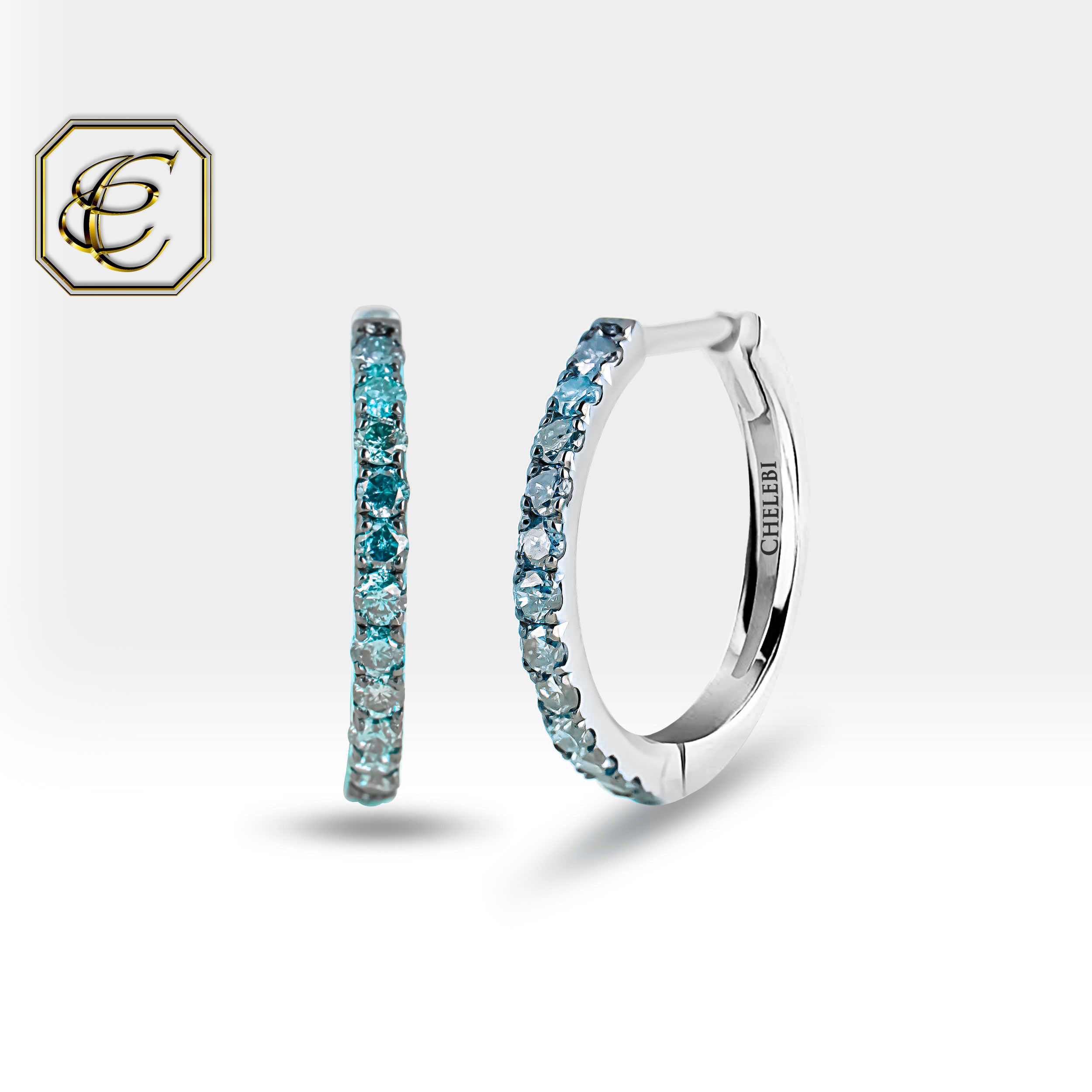 Blue Diamond Huggies in 14K Gold