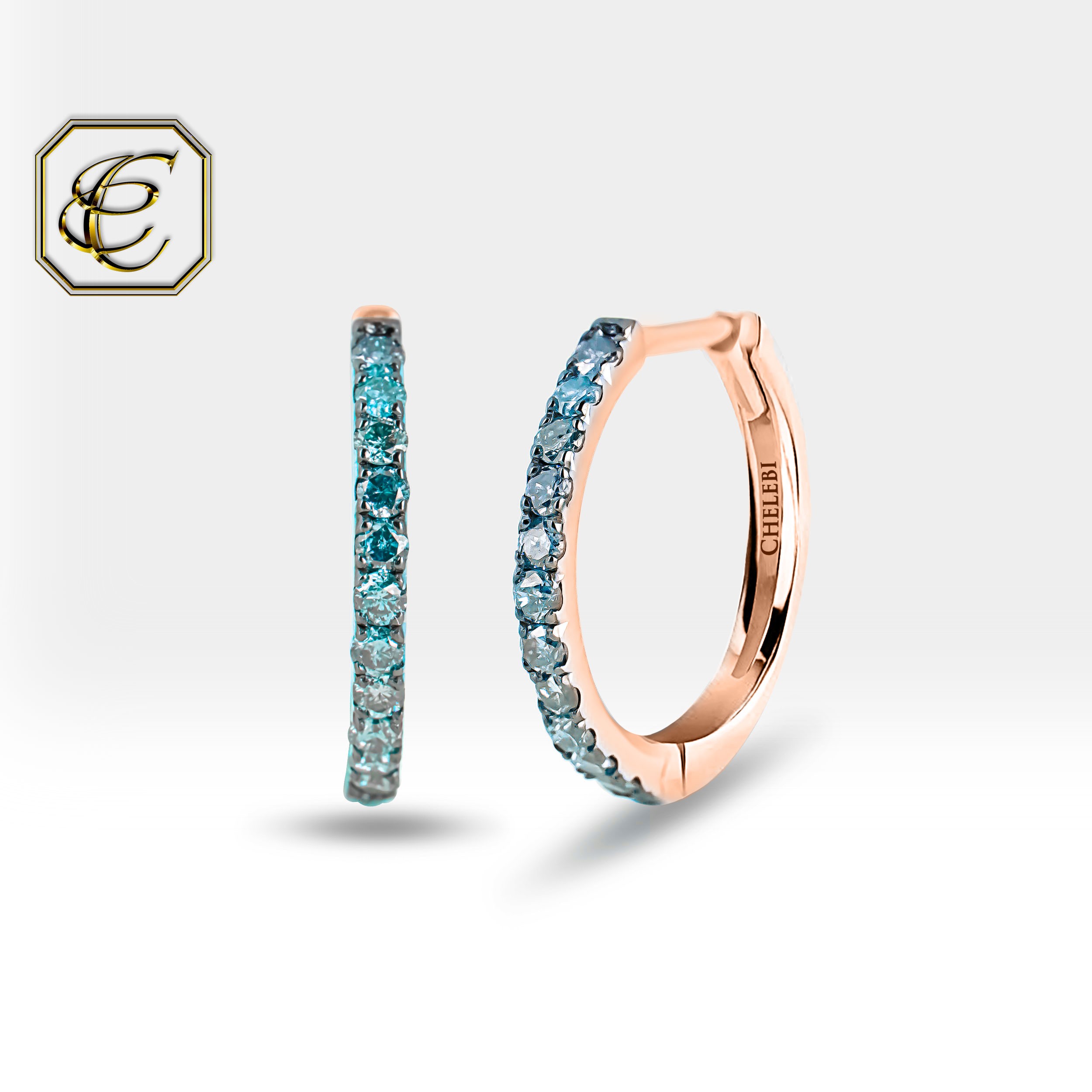 Blue Diamond Huggies in 14K Gold