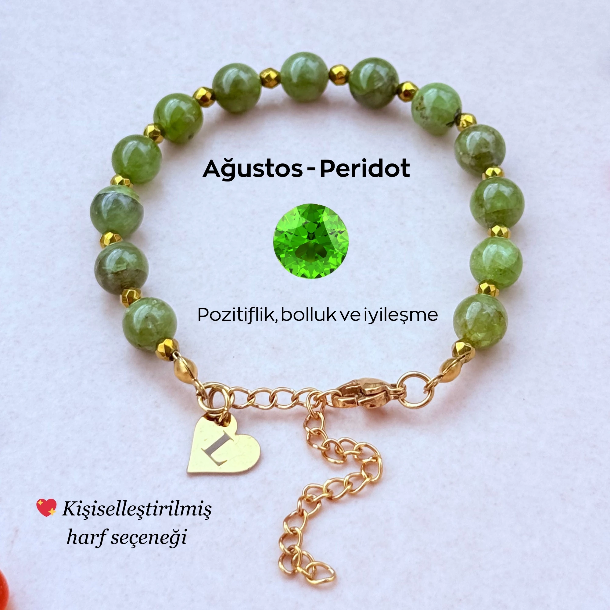 Ağustos Doğum Taşı – Kişiye Özel Peridot Bileklik
