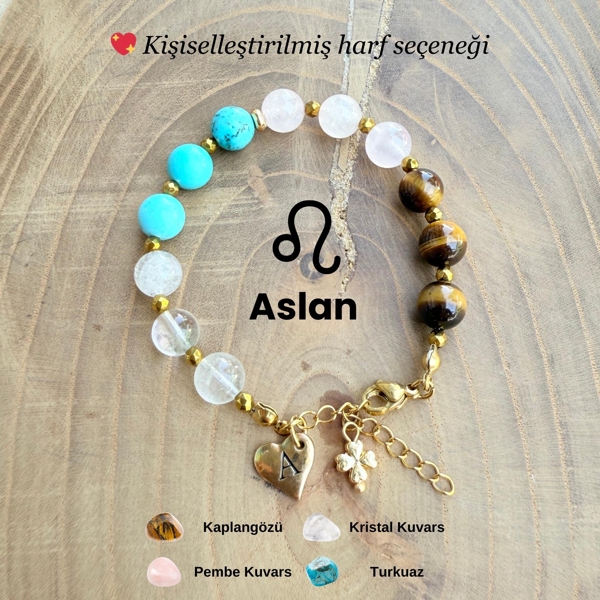 Kişiye Özel Aslan Burcu Doğal Taş Çelik Bileklik