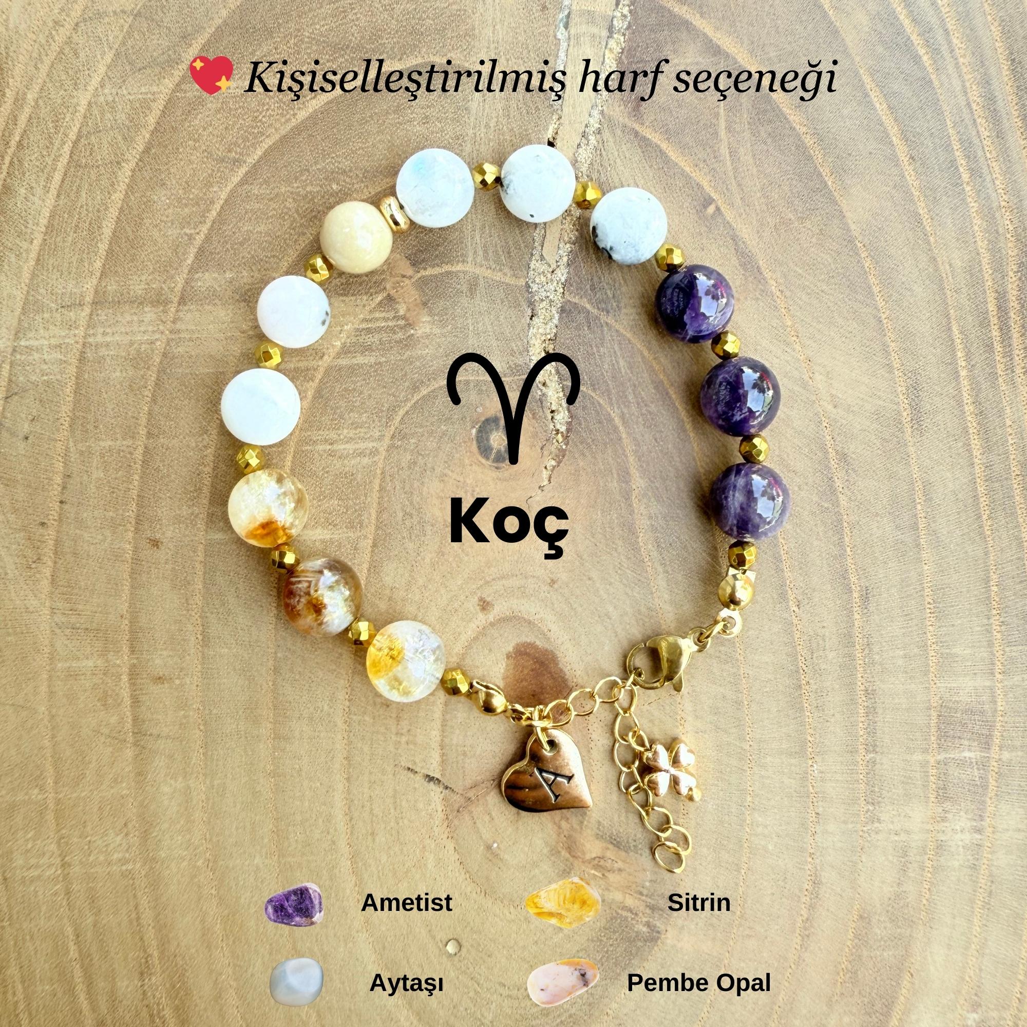 Kişiye Özel Koç Burcu Doğal Taş Çelik Bileklik