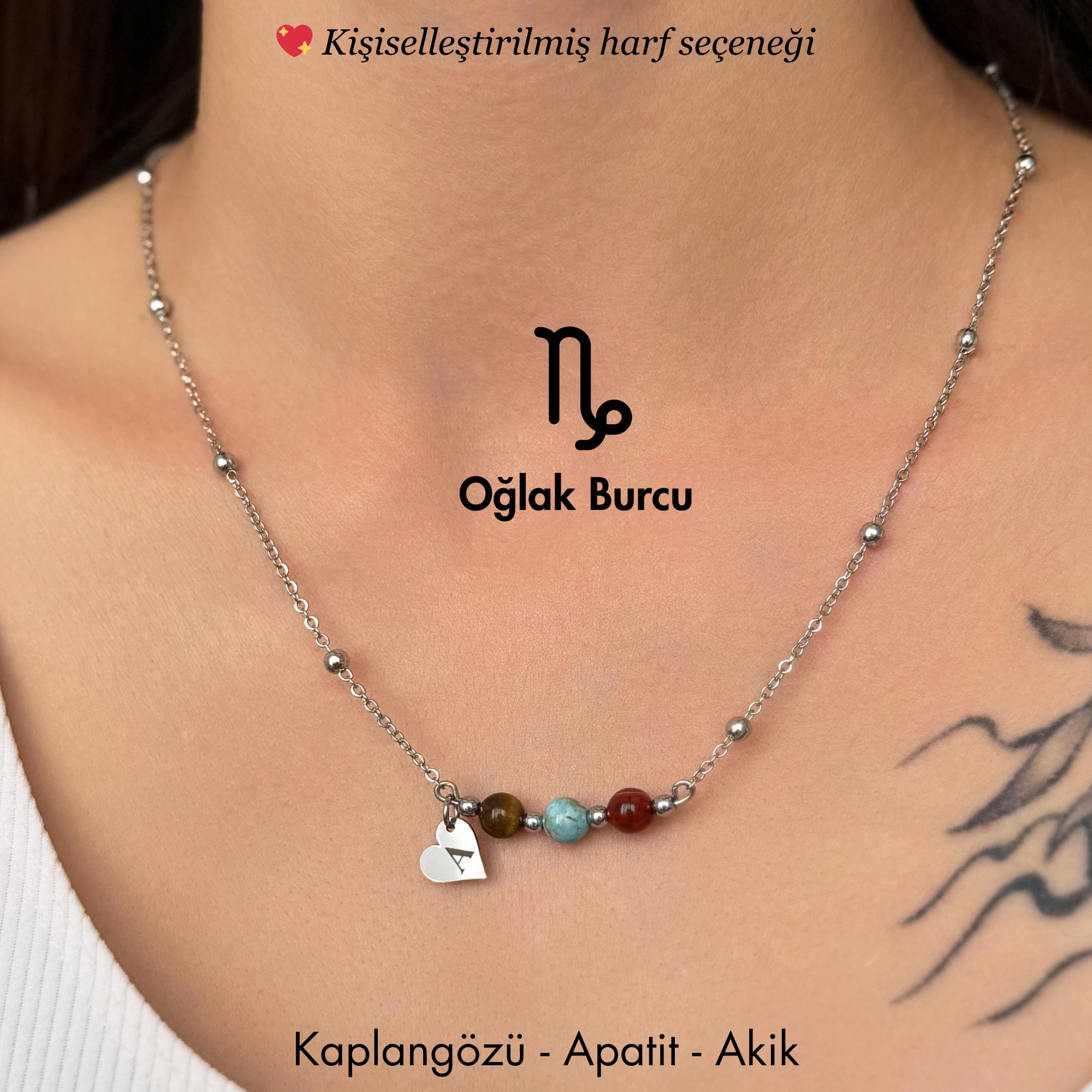♑️ Oğlak Burcu – Kişiye Özel Silver Çelik Burç Kolye