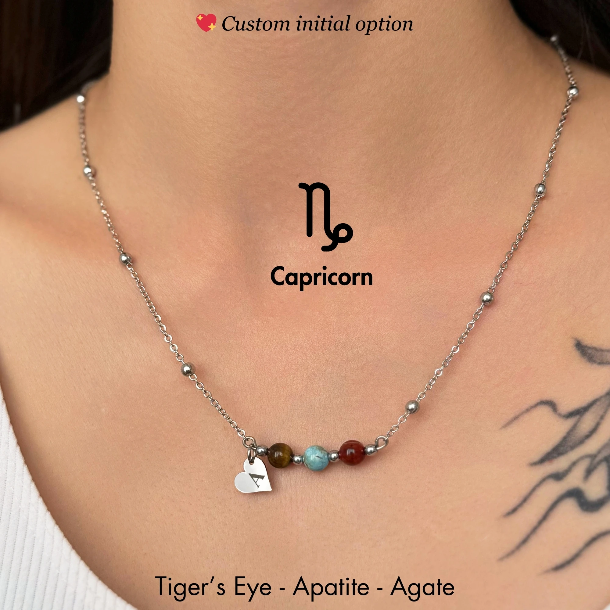 ♑️ Capricorn Zodiac – Personalized Silver Stainless Steel Zodiac Necklace