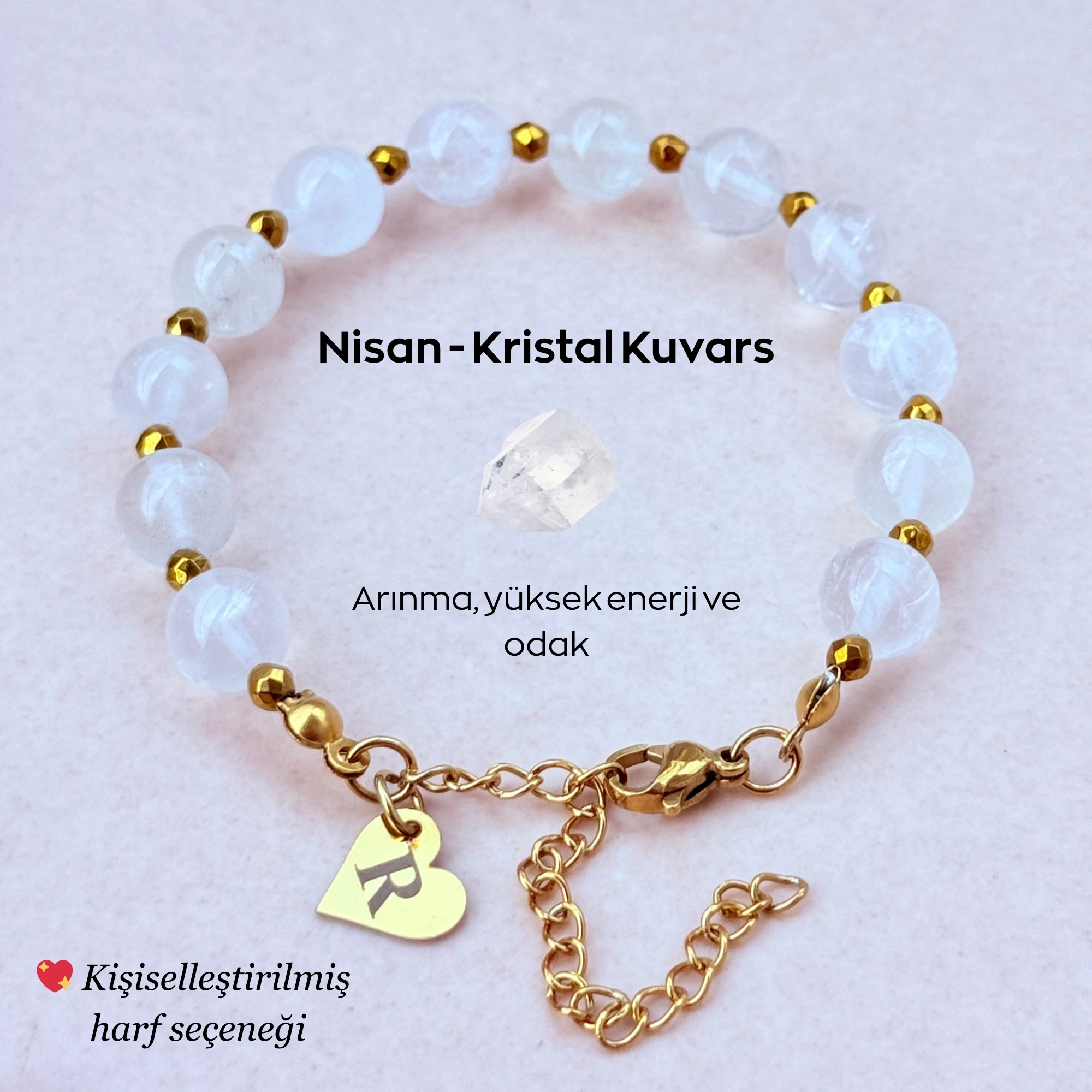 Nisan Doğum Taşı – Kişiye Özel Kristal Kuvars Bileklik