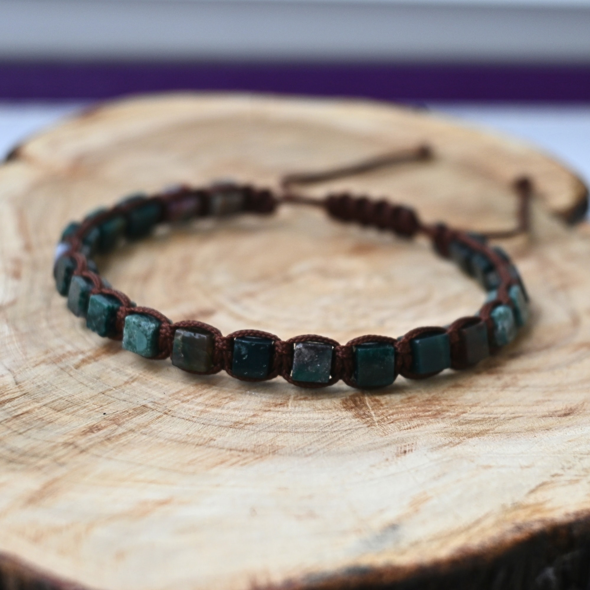 Hint Akik Küp Kesim Doğal Taş Makrome Örgü Bileklik