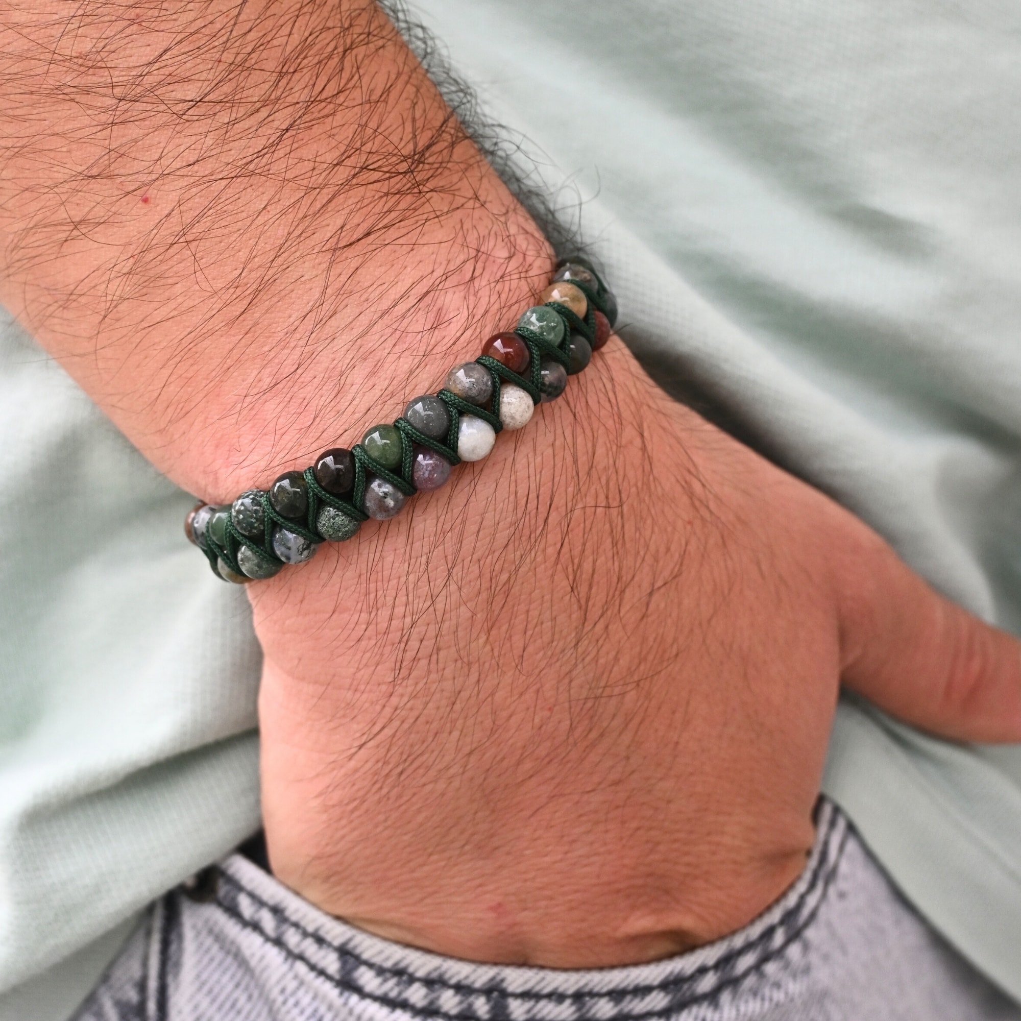 Hint Akik Doğal Taş Makrome Örgü Bileklik