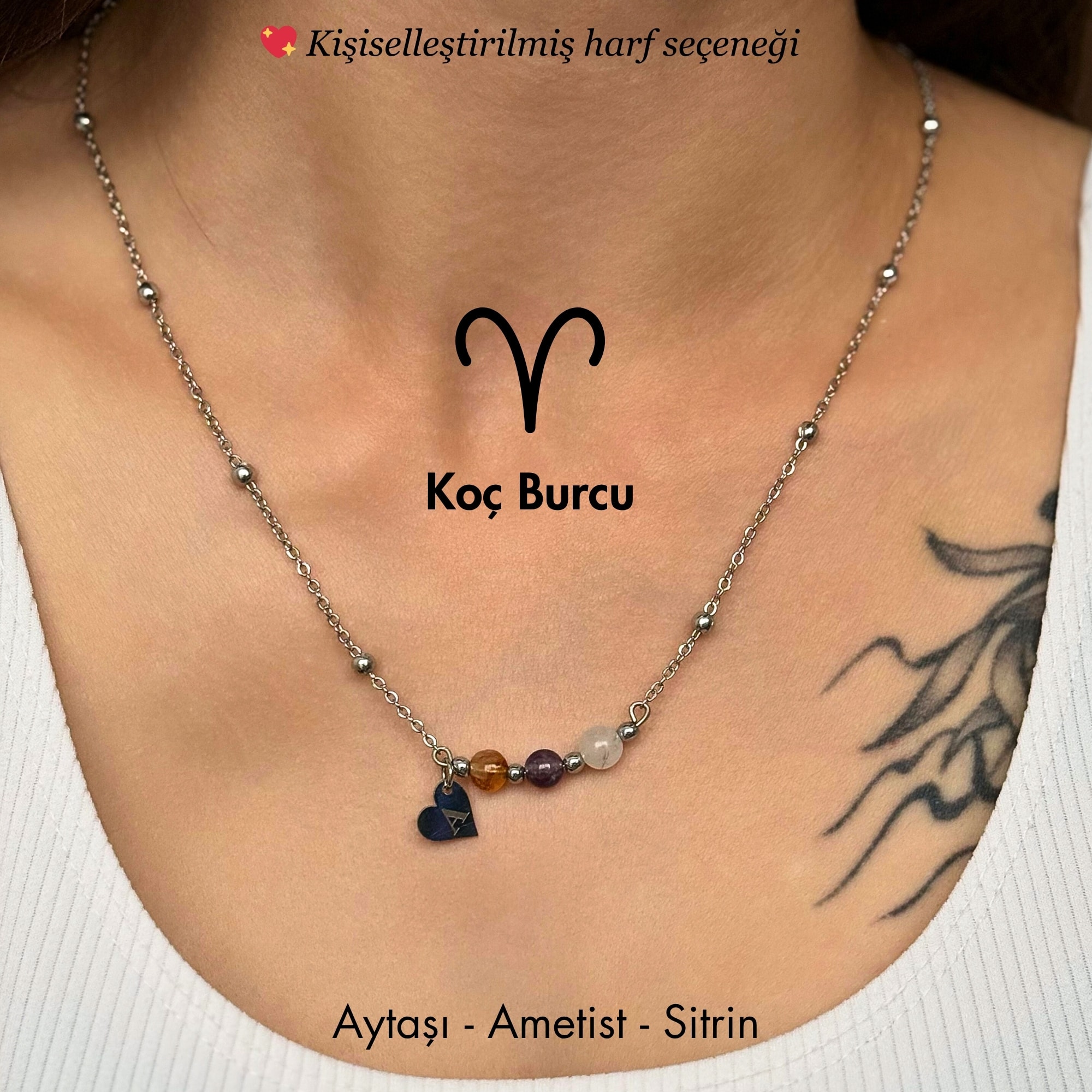 ♈️ Koç Burcu – Kişiye Özel Silver Çelik Burç Kolye