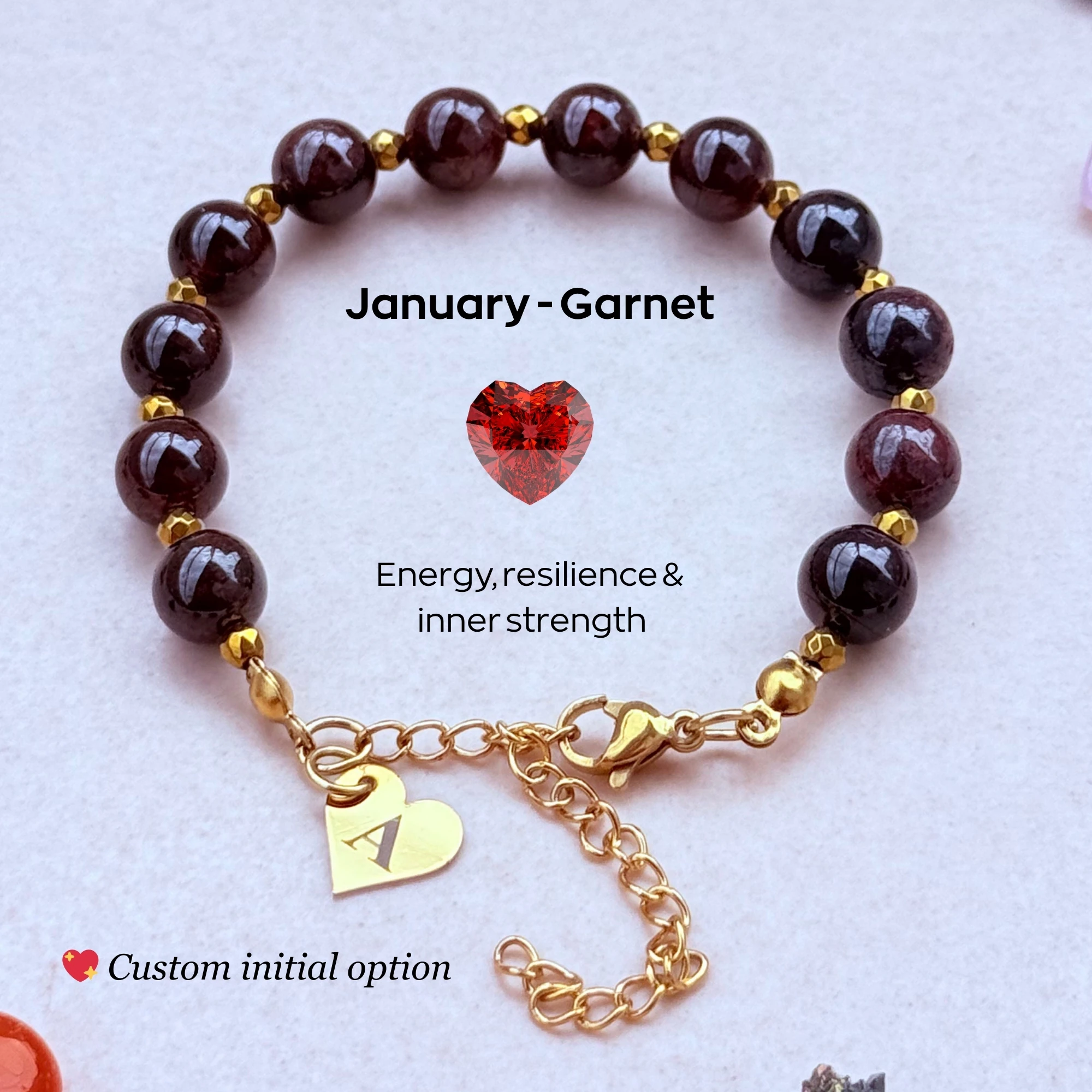 January Birthstone – Personalized Garnet Gemstone Bracelet