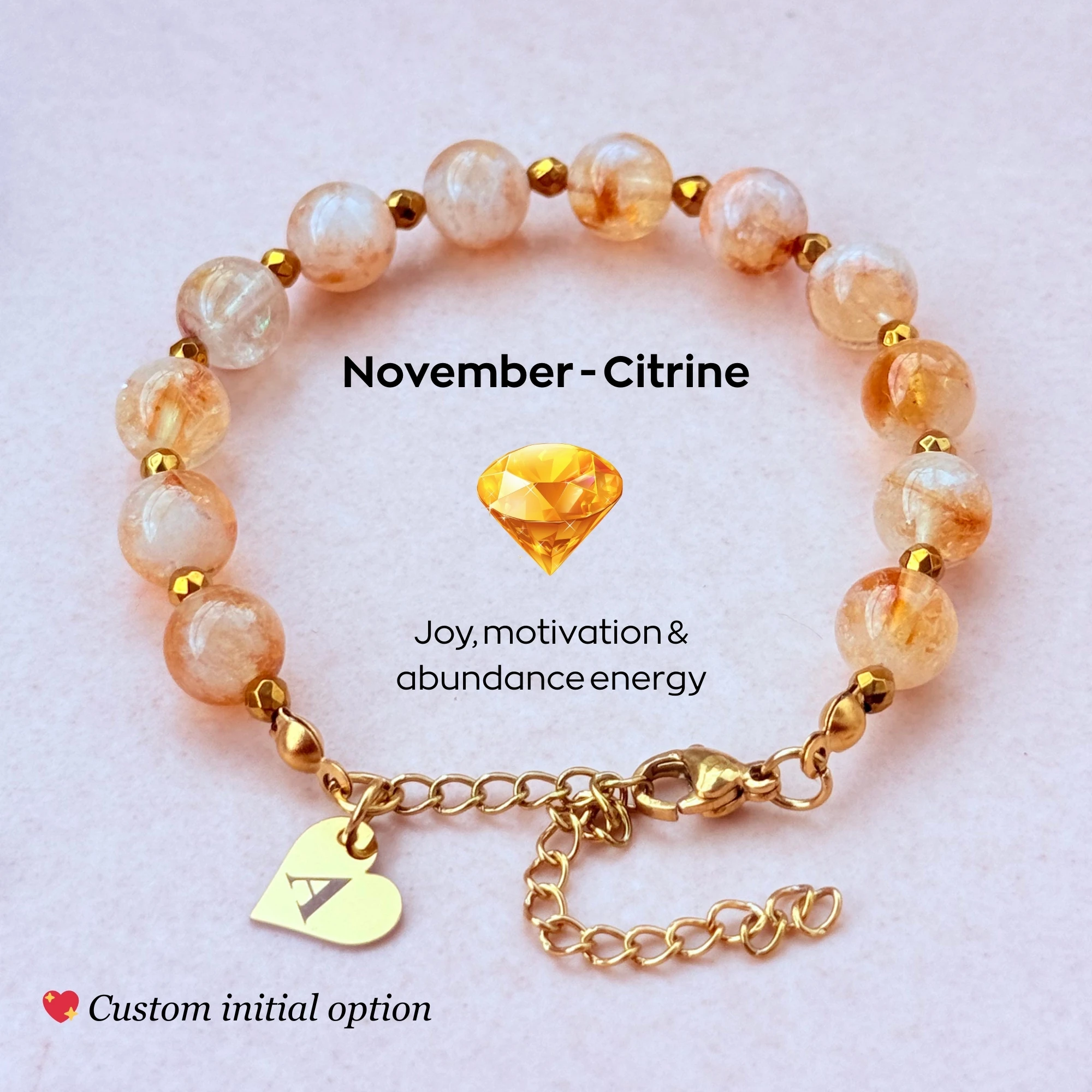 November Birthstone – Personalized Citrine Gemstone Bracelet