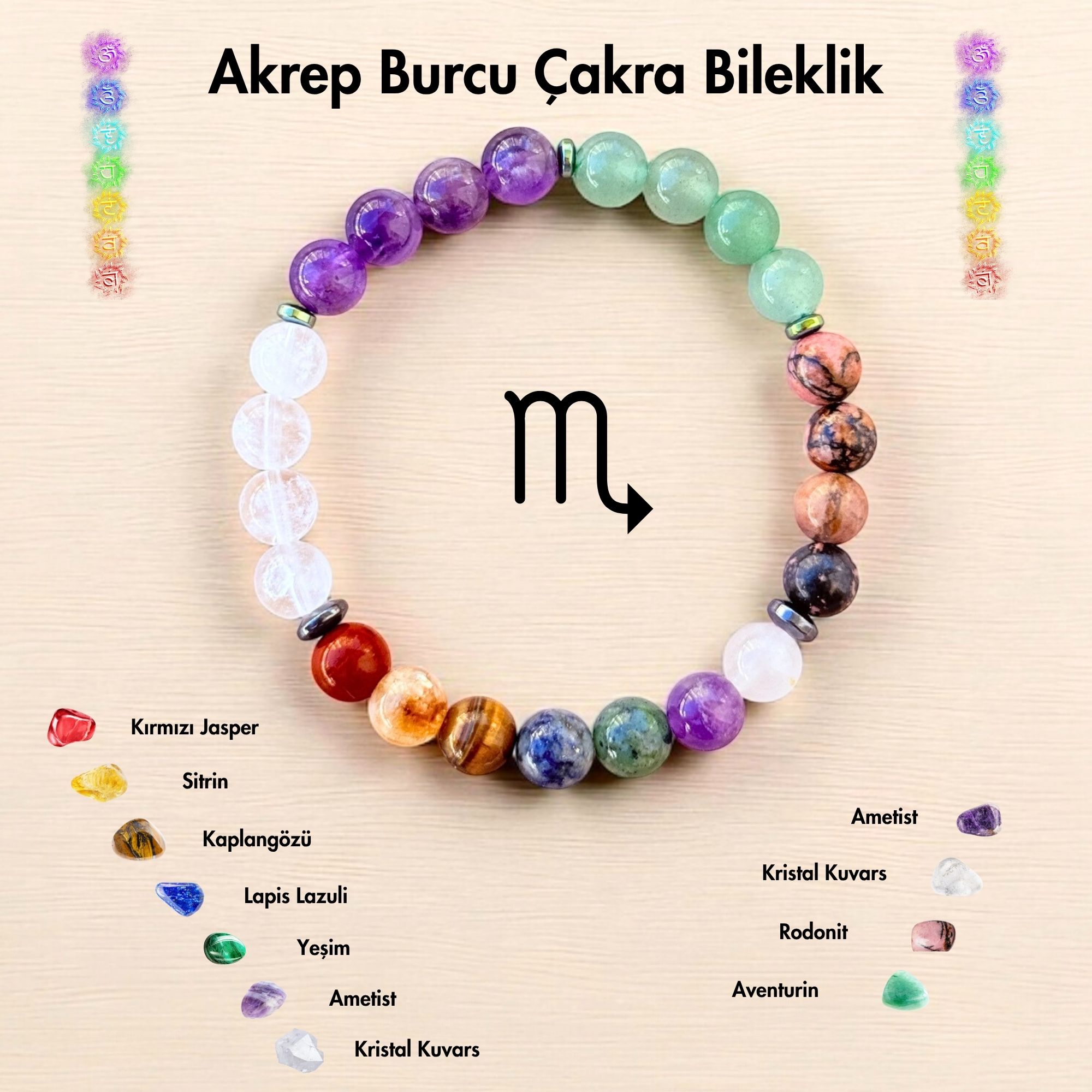 Akrep Burcu Çakra Doğal Taş Bileklik