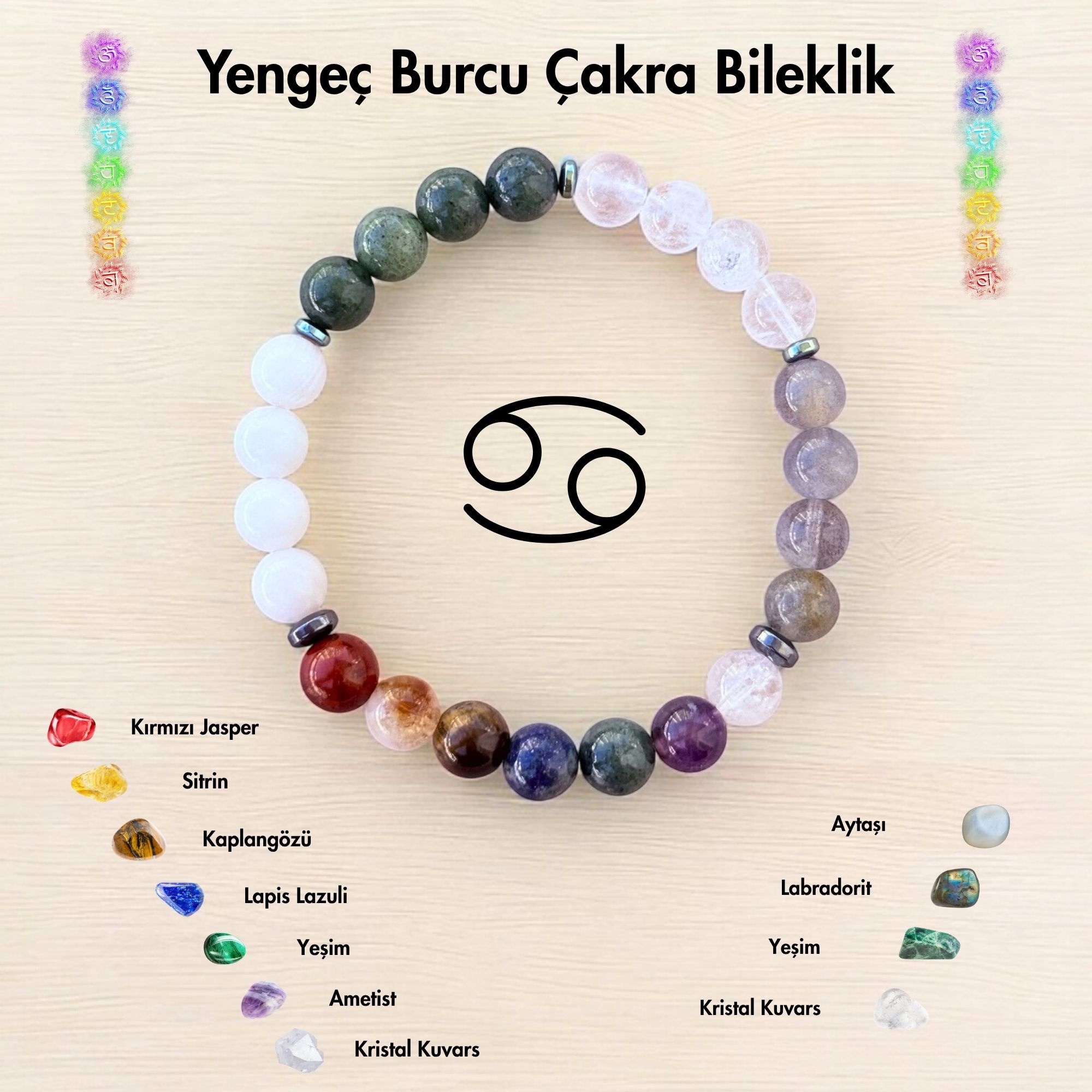 Yengeç Burcu Çakra Doğal Taş Bileklik