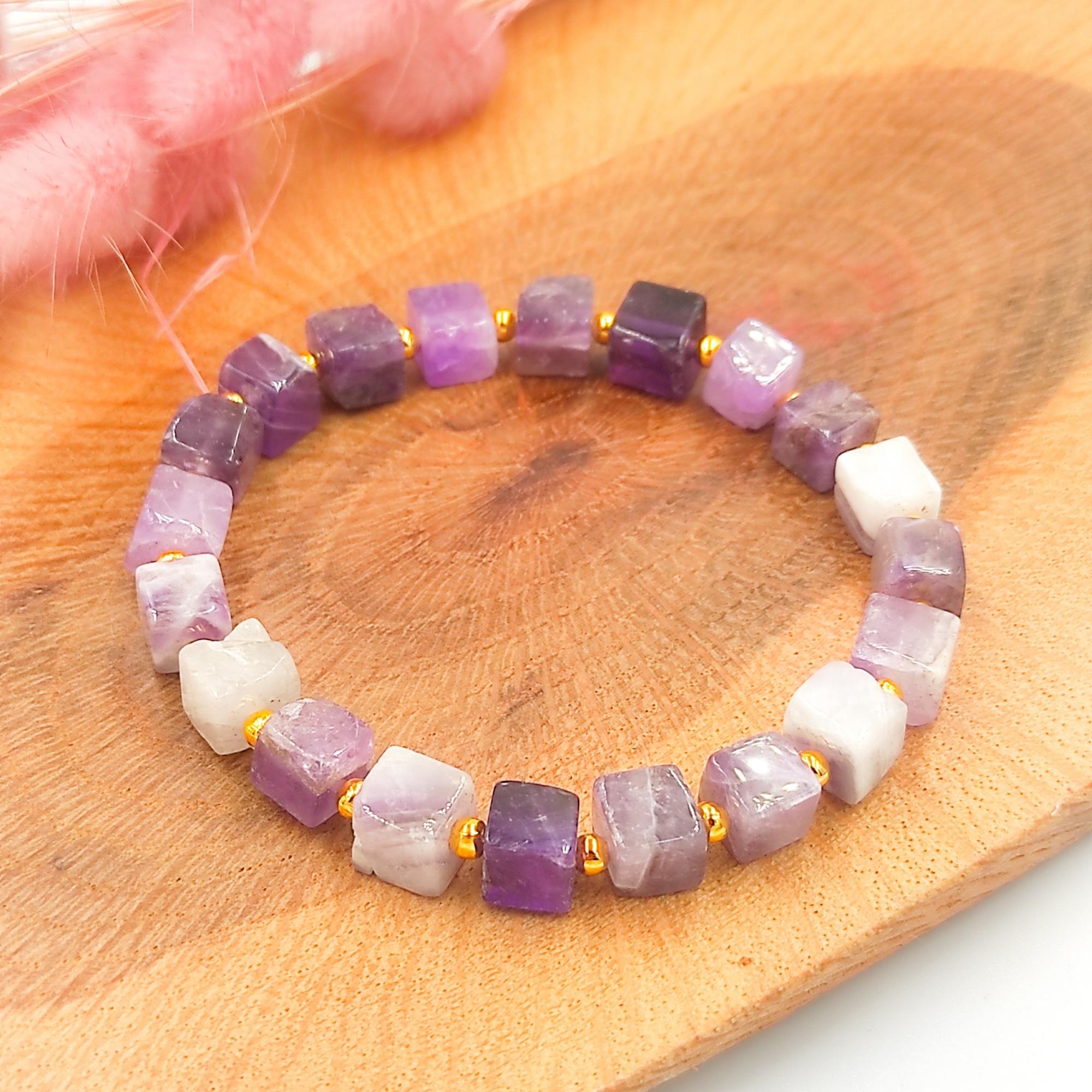 Cube Cut Amethyst Gemstone Bracelet