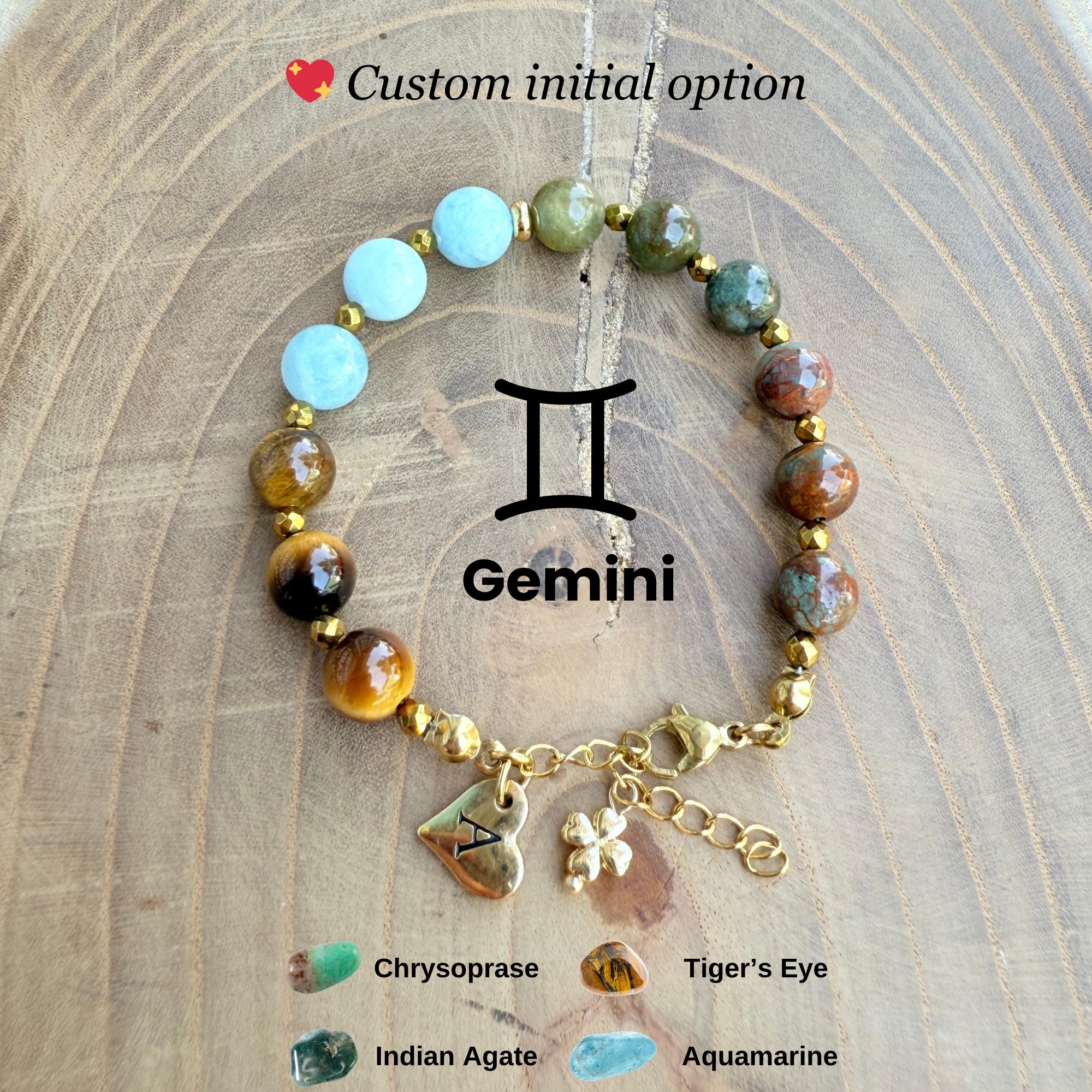 Personalized Gemini Zodiac Gemstone Stainless Steel Bracelet