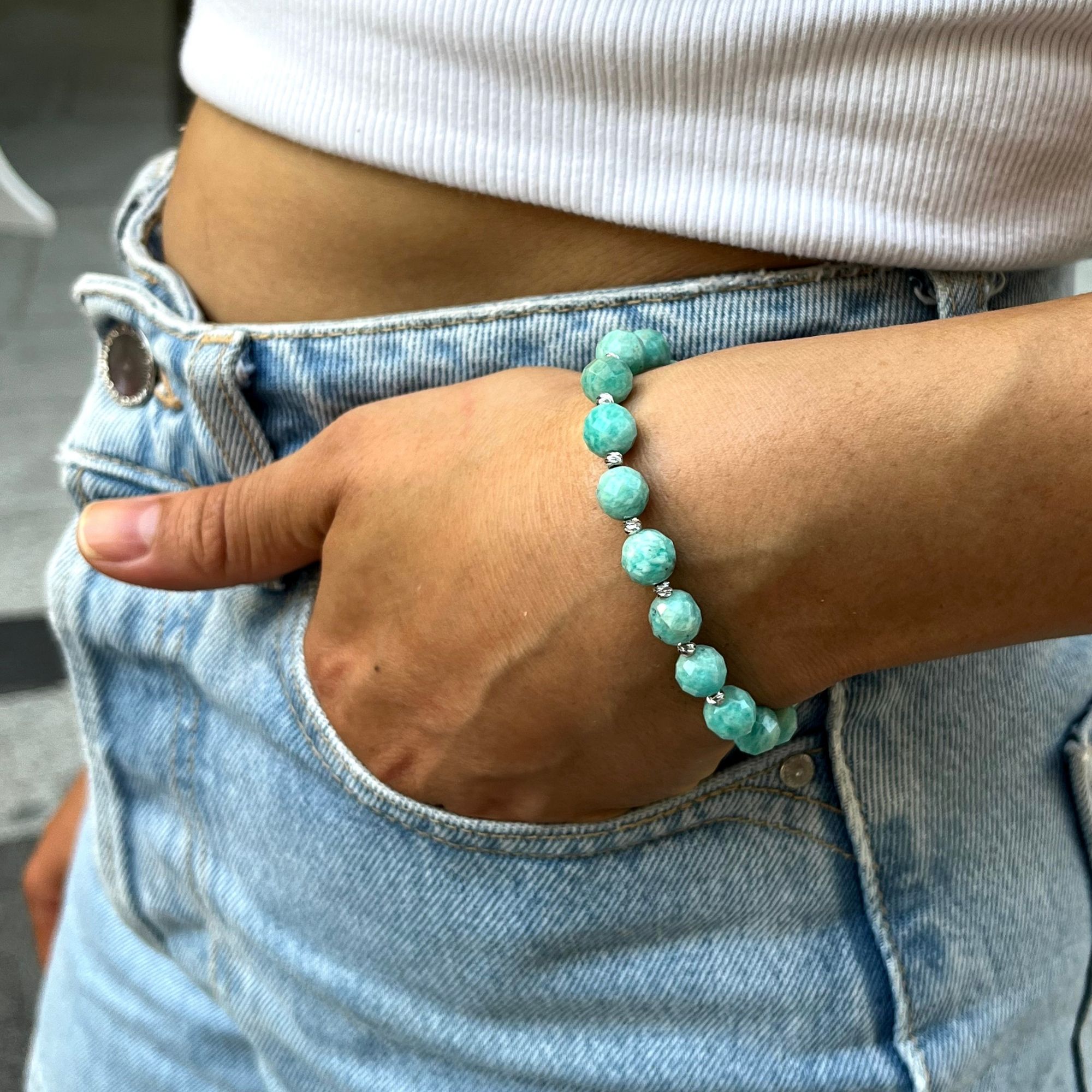 Facet Cut Amazonite Gemstone Bracelet