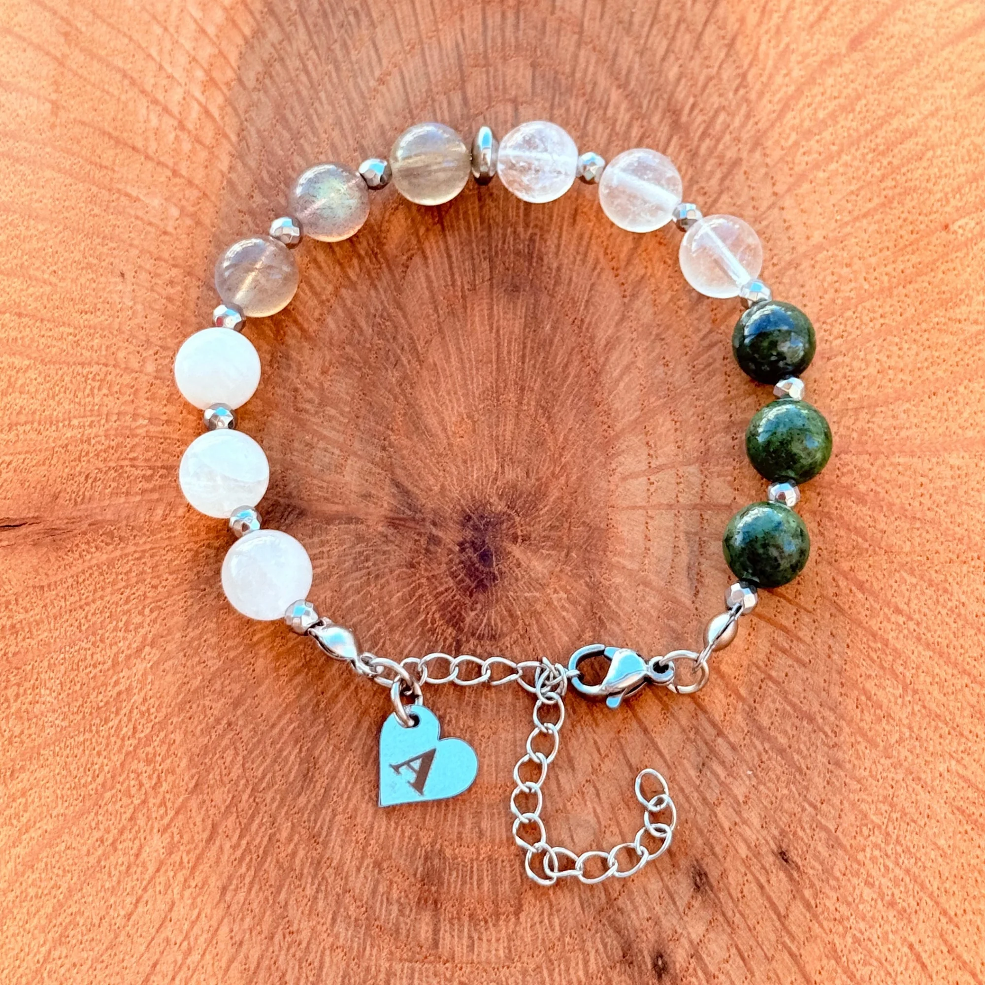 Personalized Cancer Zodiac Gemstone Silver Stainless Steel Bracelet