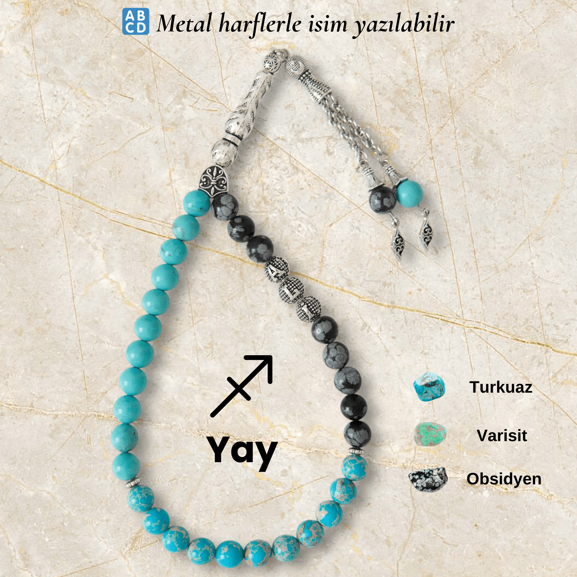 Yay Burcu Doğal Taş Tespih – Kişiye Özel İsimli