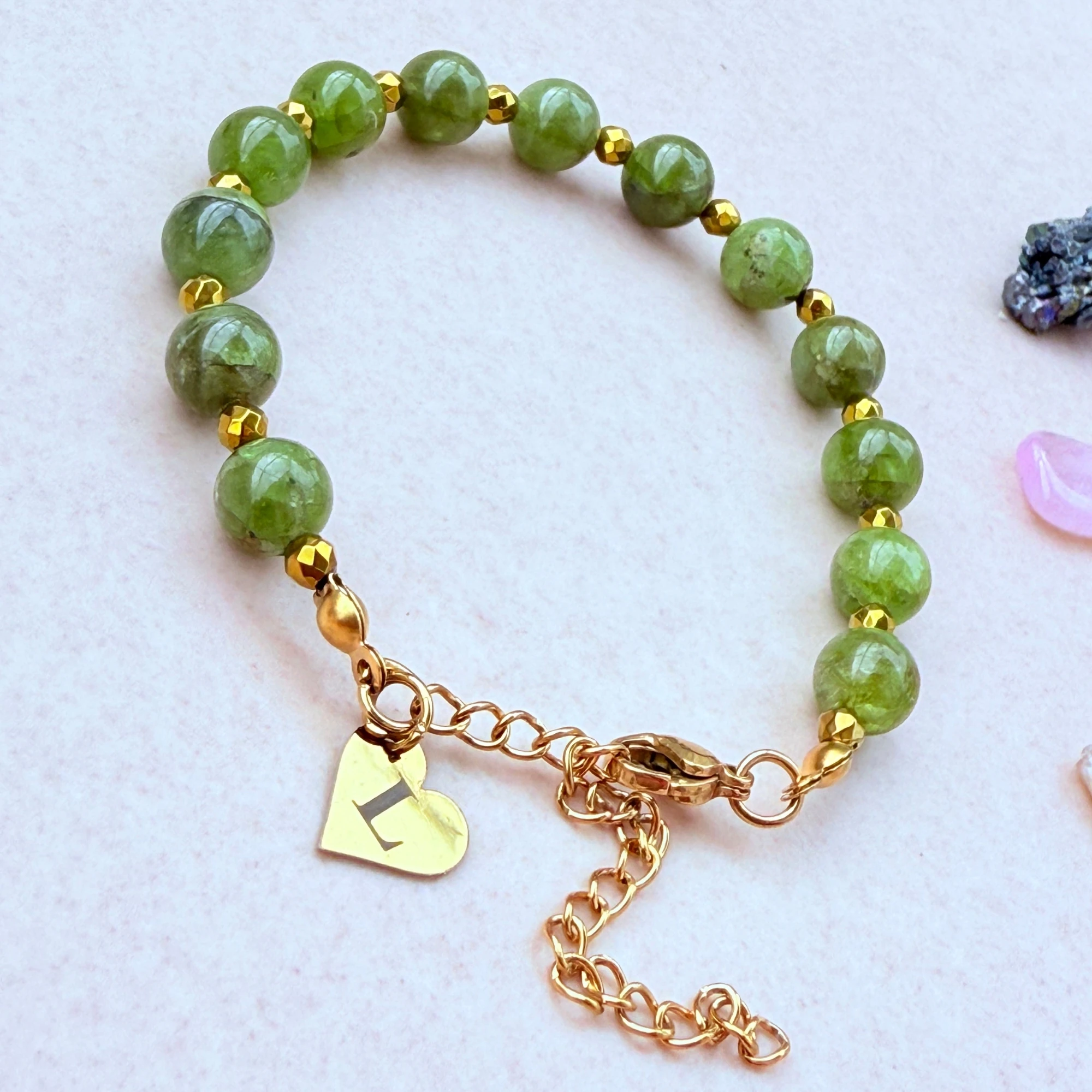 August Birthstone – Personalized Peridot Gemstone Bracelet