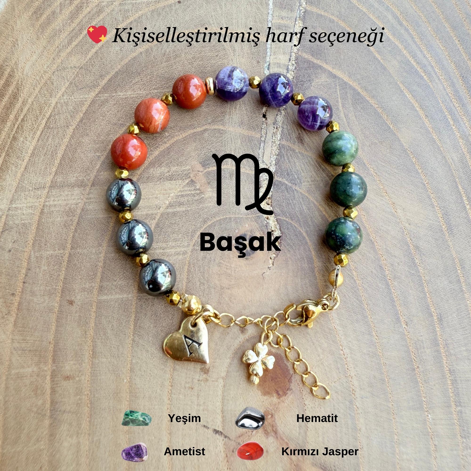 Kişiye Özel Başak Burcu Doğal Taş Çelik Bileklik
