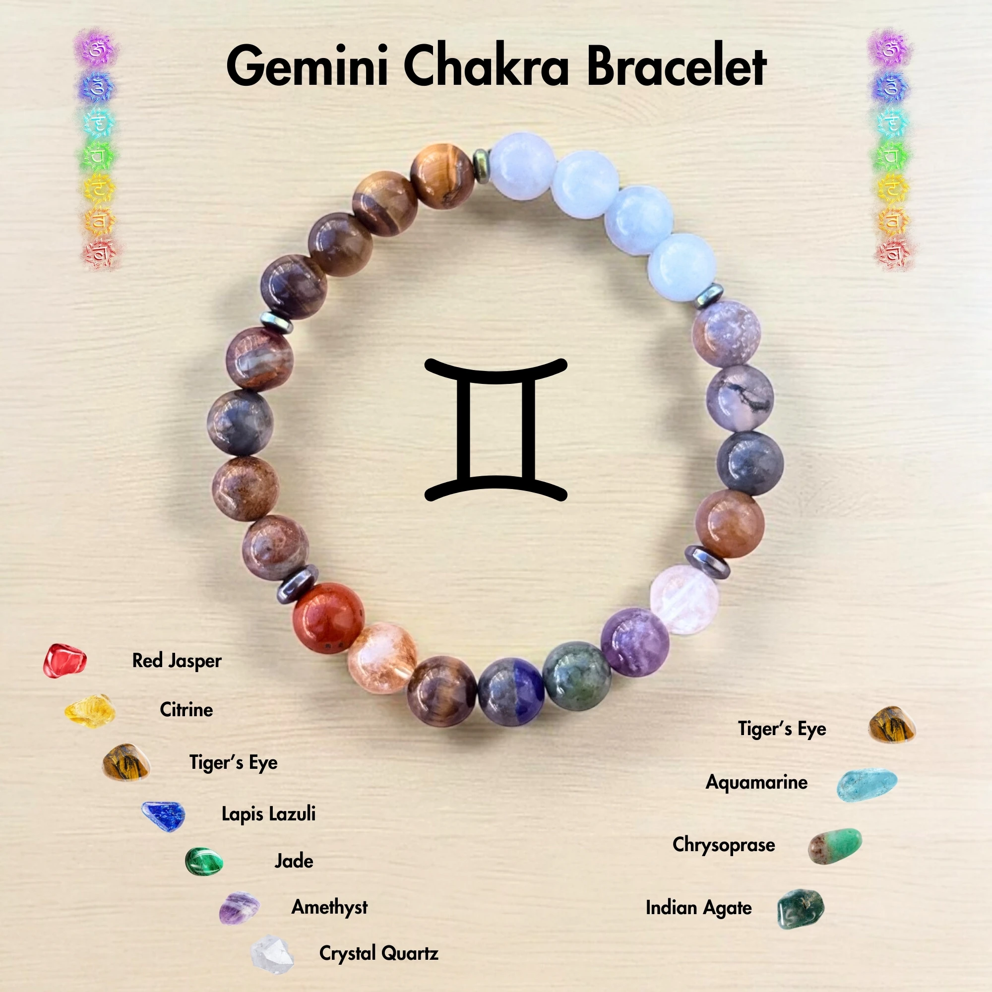 Gemini Zodiac Chakra Gemstone Bracelet